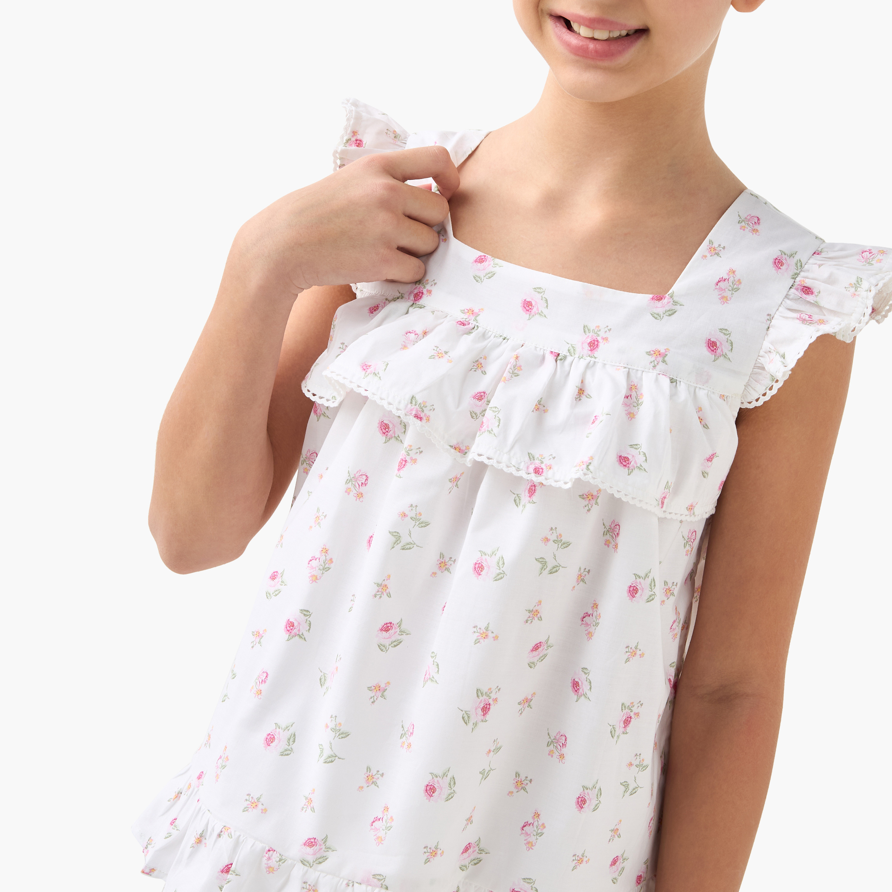 Juniors All-Over Floral Print Top and Pyjama Set-girls-clothing-nightwear-image-5