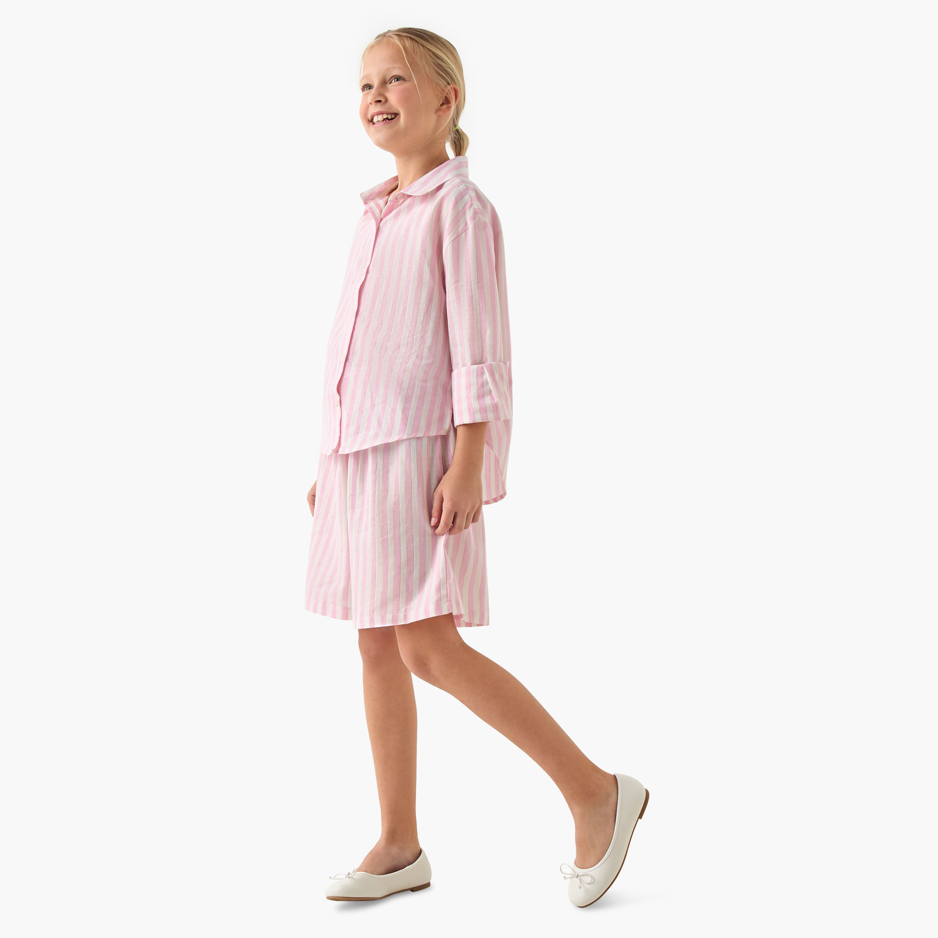 Juniors Striped Shirt and Shorts Set-girls-clothing-nightwear-image-1