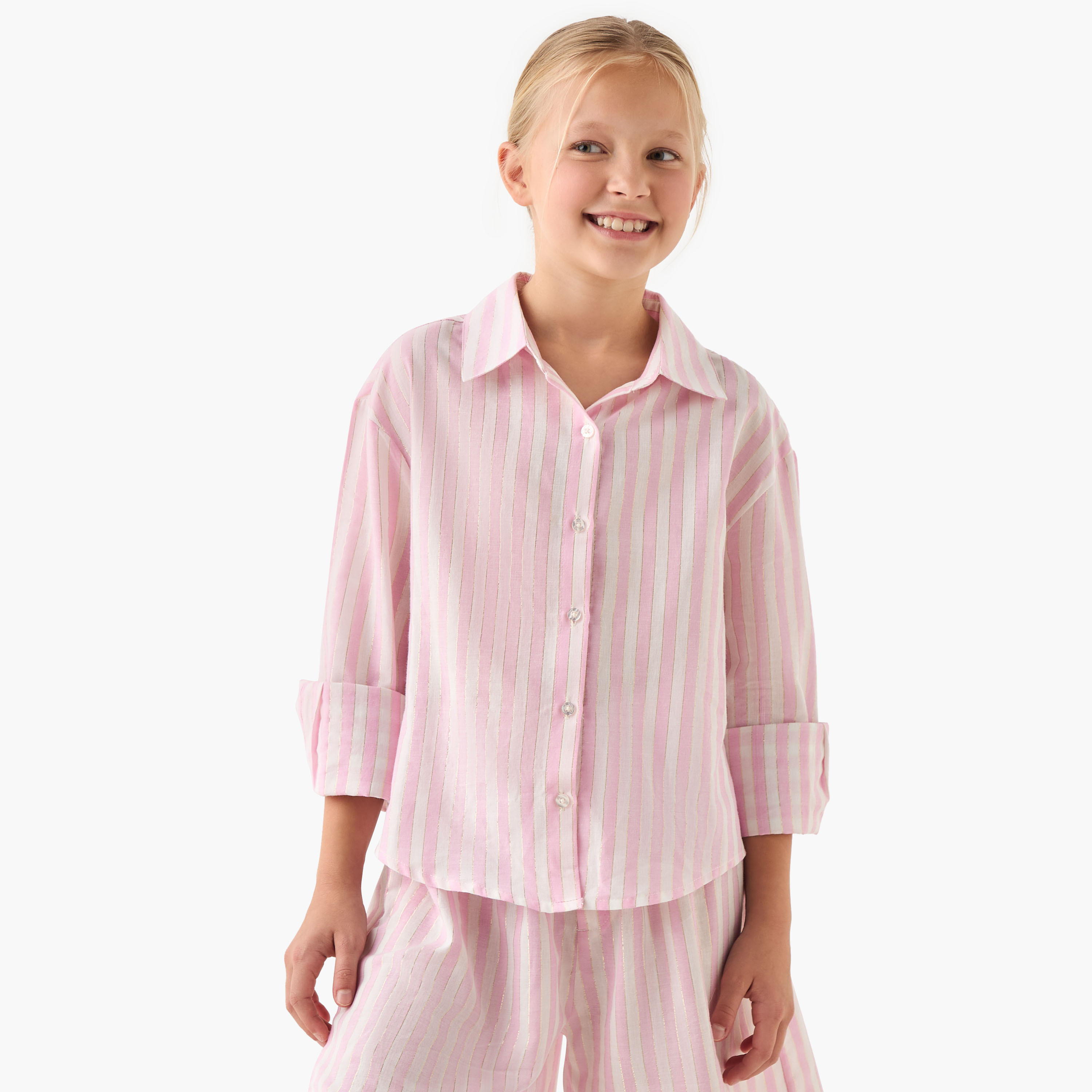 Juniors Striped Shirt and Shorts Set-girls-clothing-nightwear-image-2