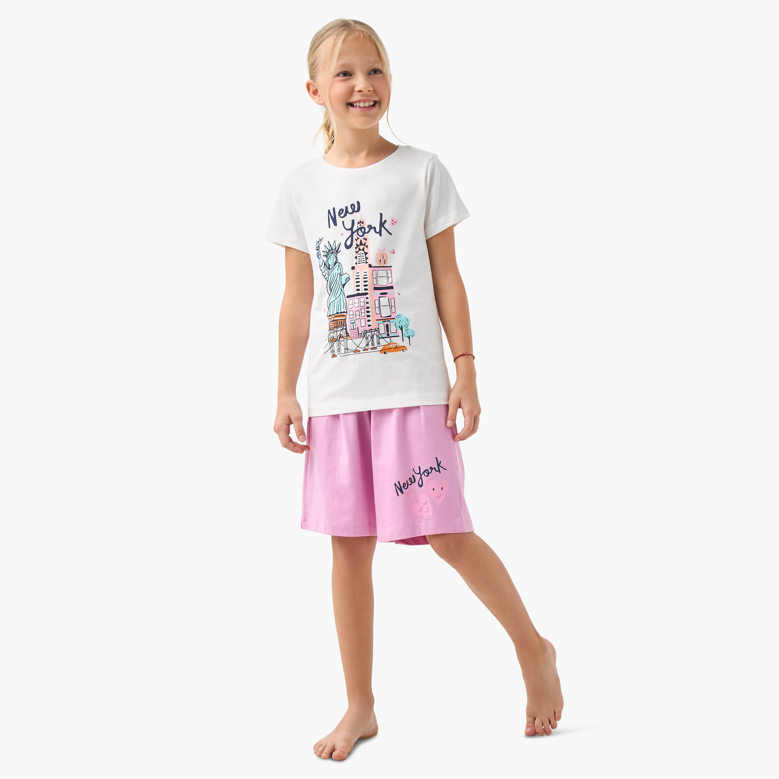 Juniors 4-Piece Print T-shirt and Pyjama Set-girls-clothing-multipacks-image-2