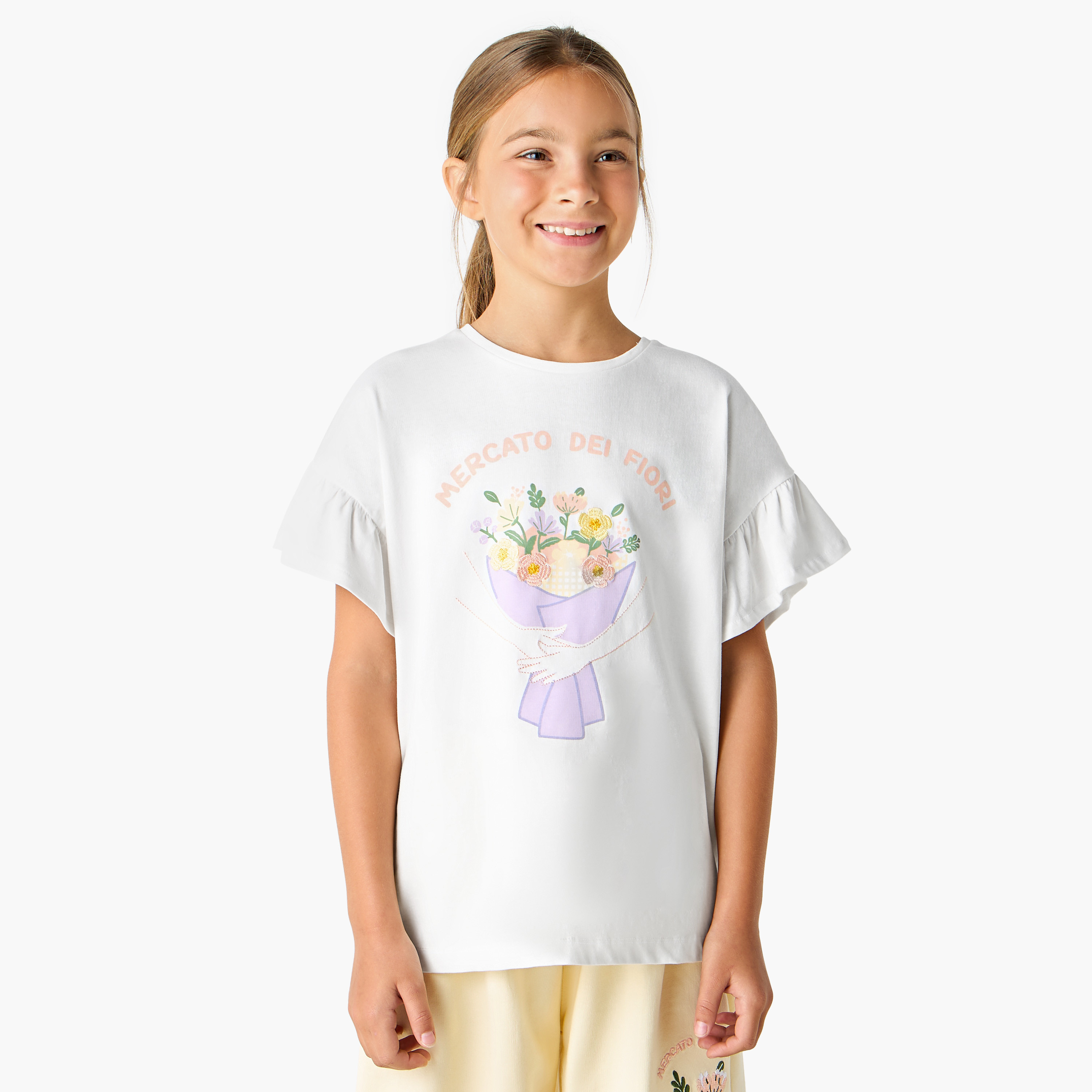 Juniors Floral Print T-shirt and Shorts Set-girls-clothing-nightwear-image-2