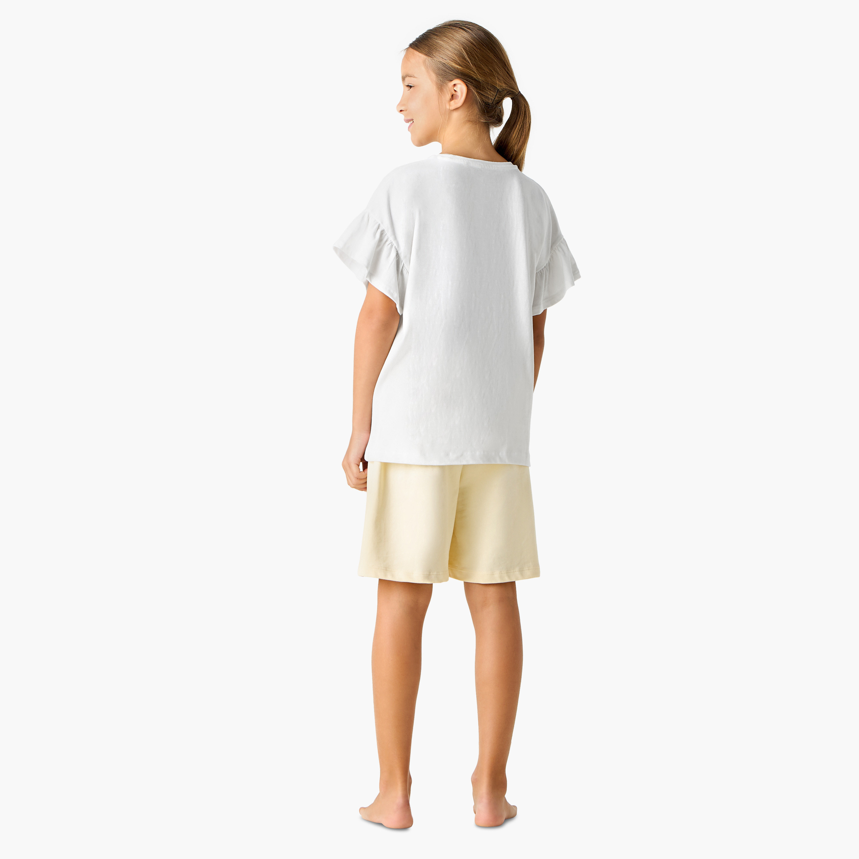 Juniors Floral Print T-shirt and Shorts Set-girls-clothing-nightwear-image-4