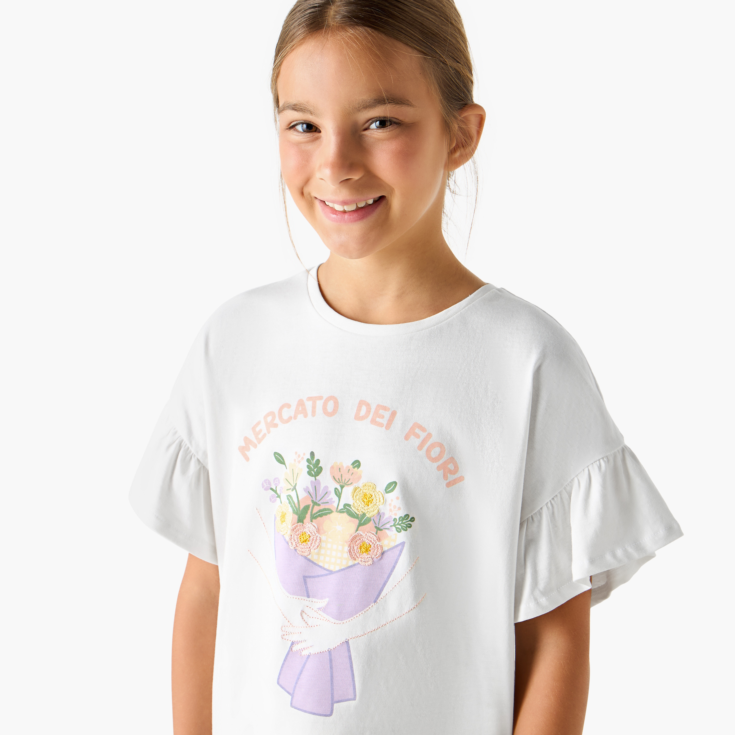 Juniors Floral Print T-shirt and Shorts Set-girls-clothing-nightwear-image-5