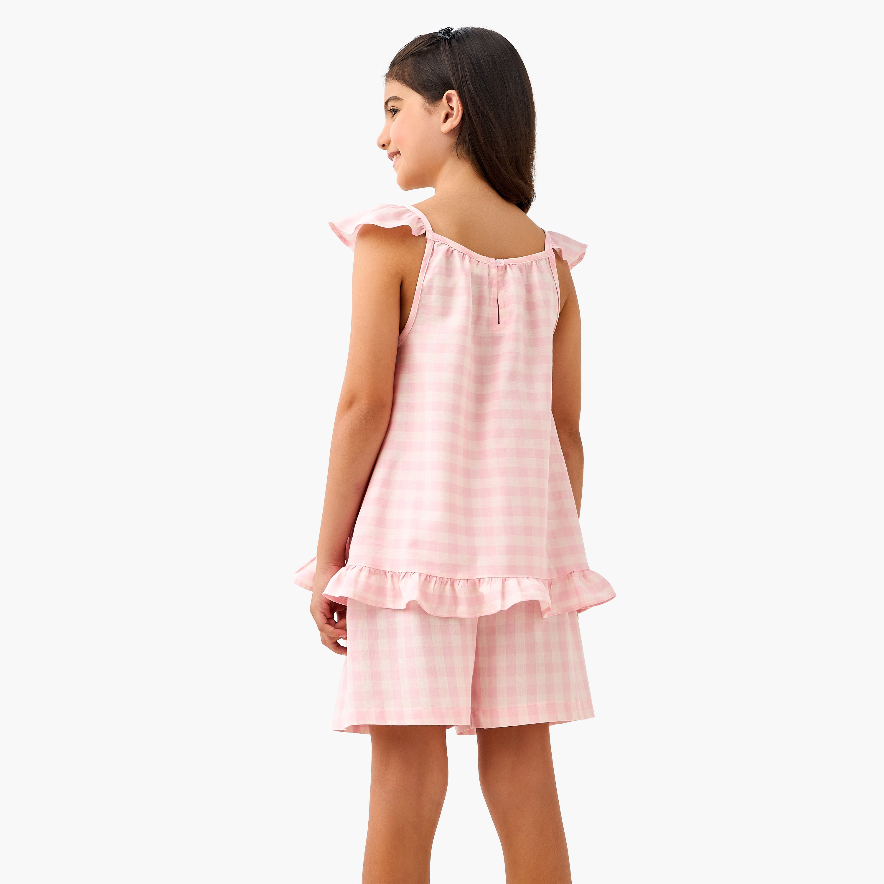 Juniors Checked Sleeveless Top and Shorts Set-girls-clothing-nightwear-image-4