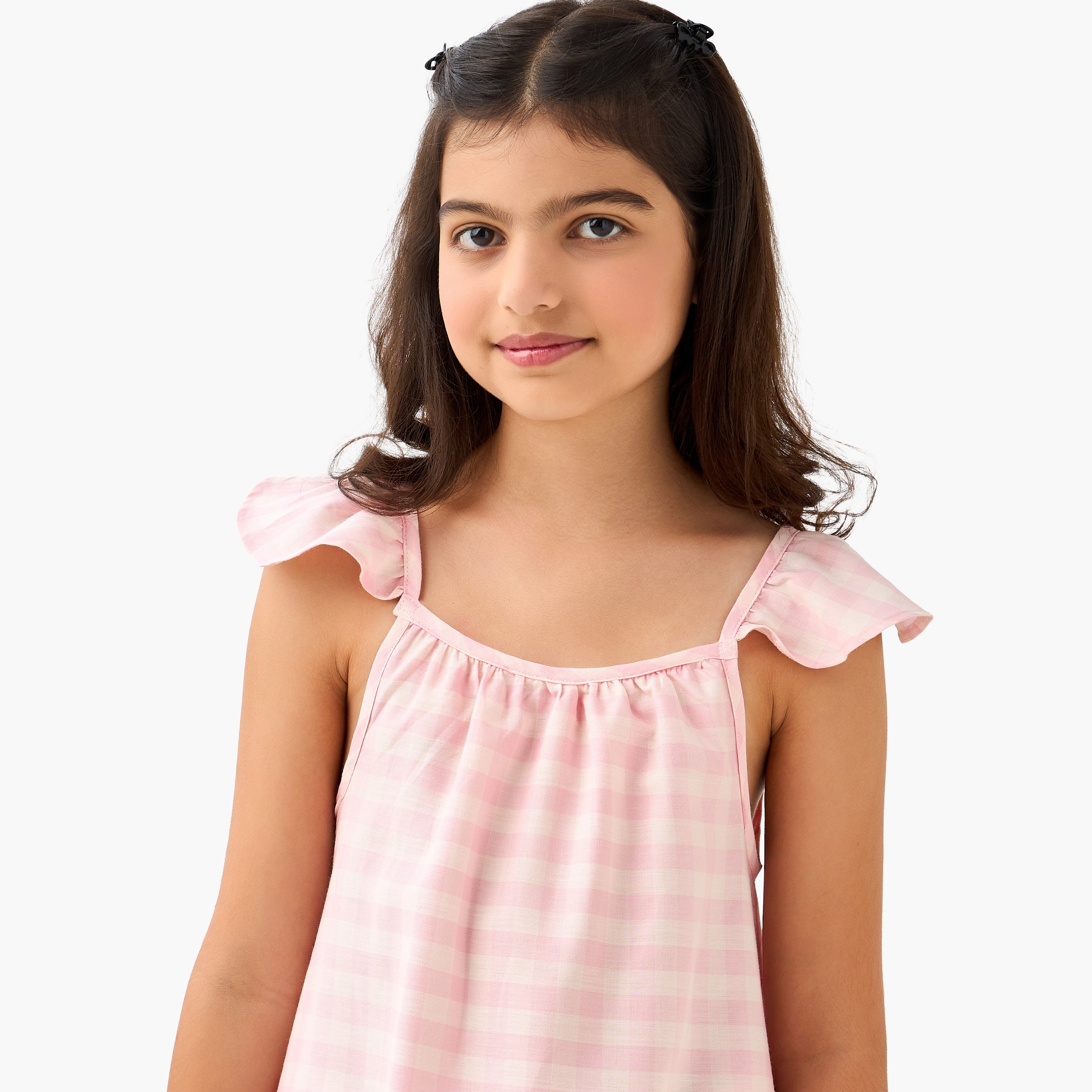 Juniors Checked Sleeveless Top and Shorts Set-girls-clothing-nightwear-image-5
