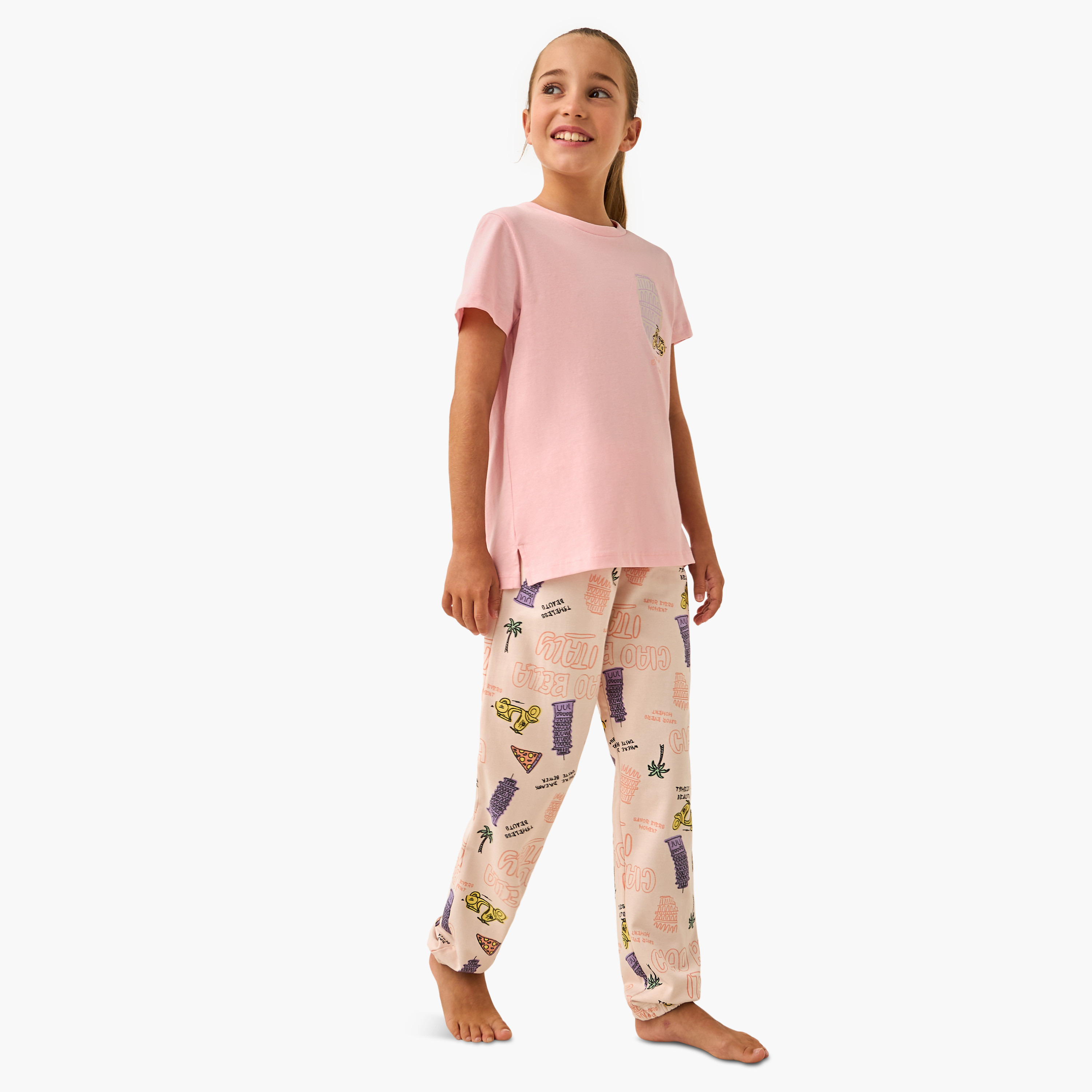 Juniors Printed T-shirt and Pyjama Set-girls-clothing-nightwear-image-1