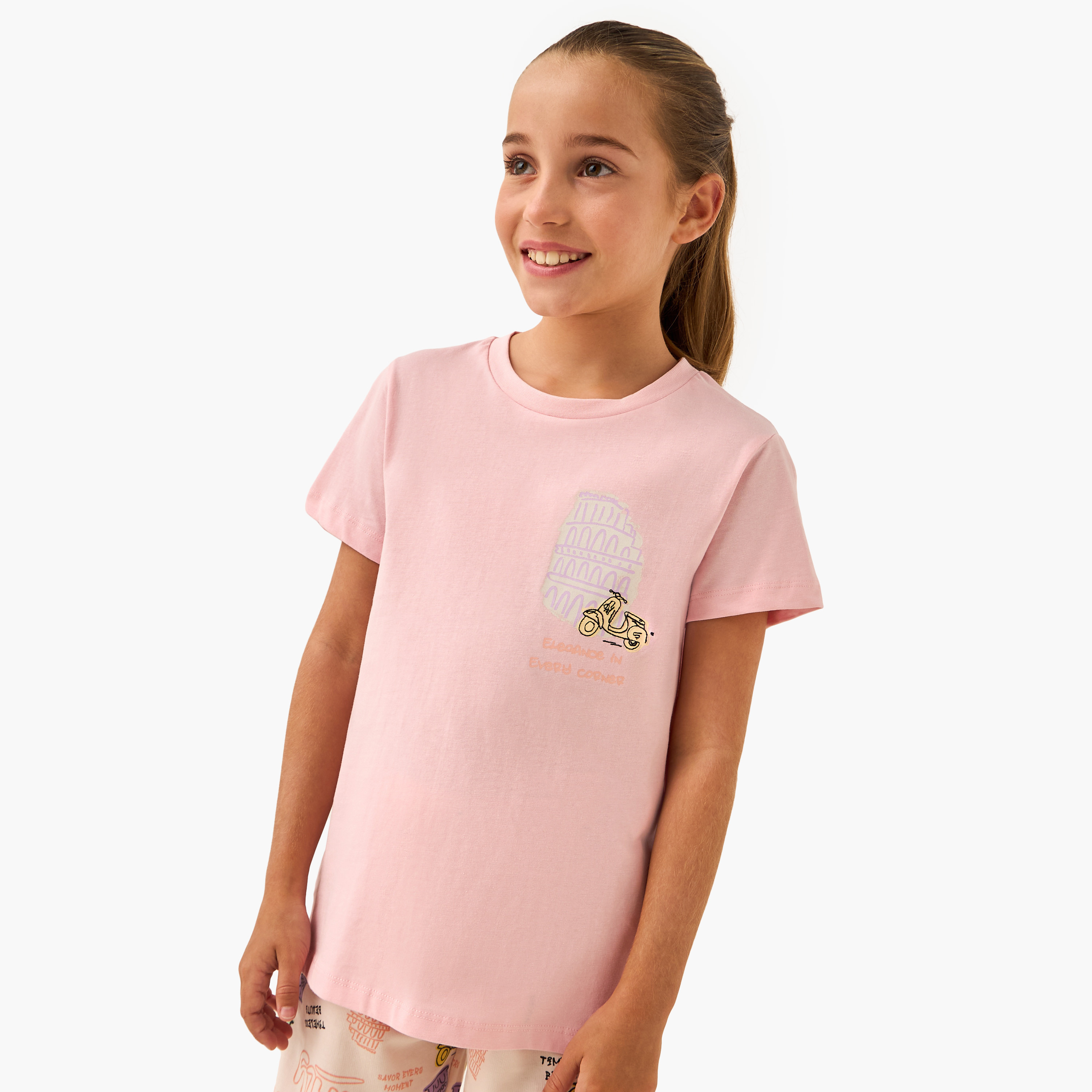 Juniors Printed T-shirt and Pyjama Set-girls-clothing-nightwear-image-2