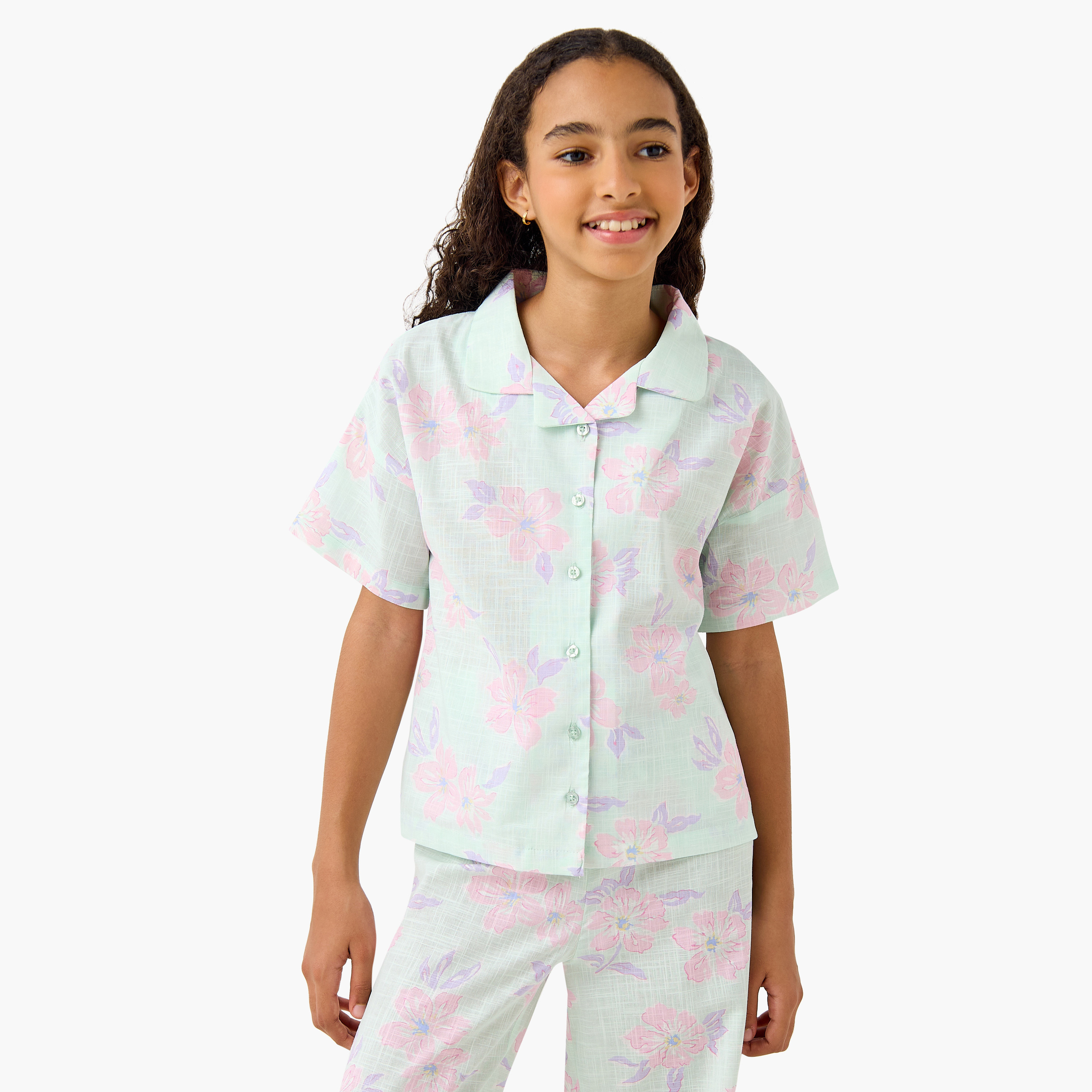 Juniors All-Over Floral Print Shirt and Pyjama Set-girls-clothing-nightwear-image-2