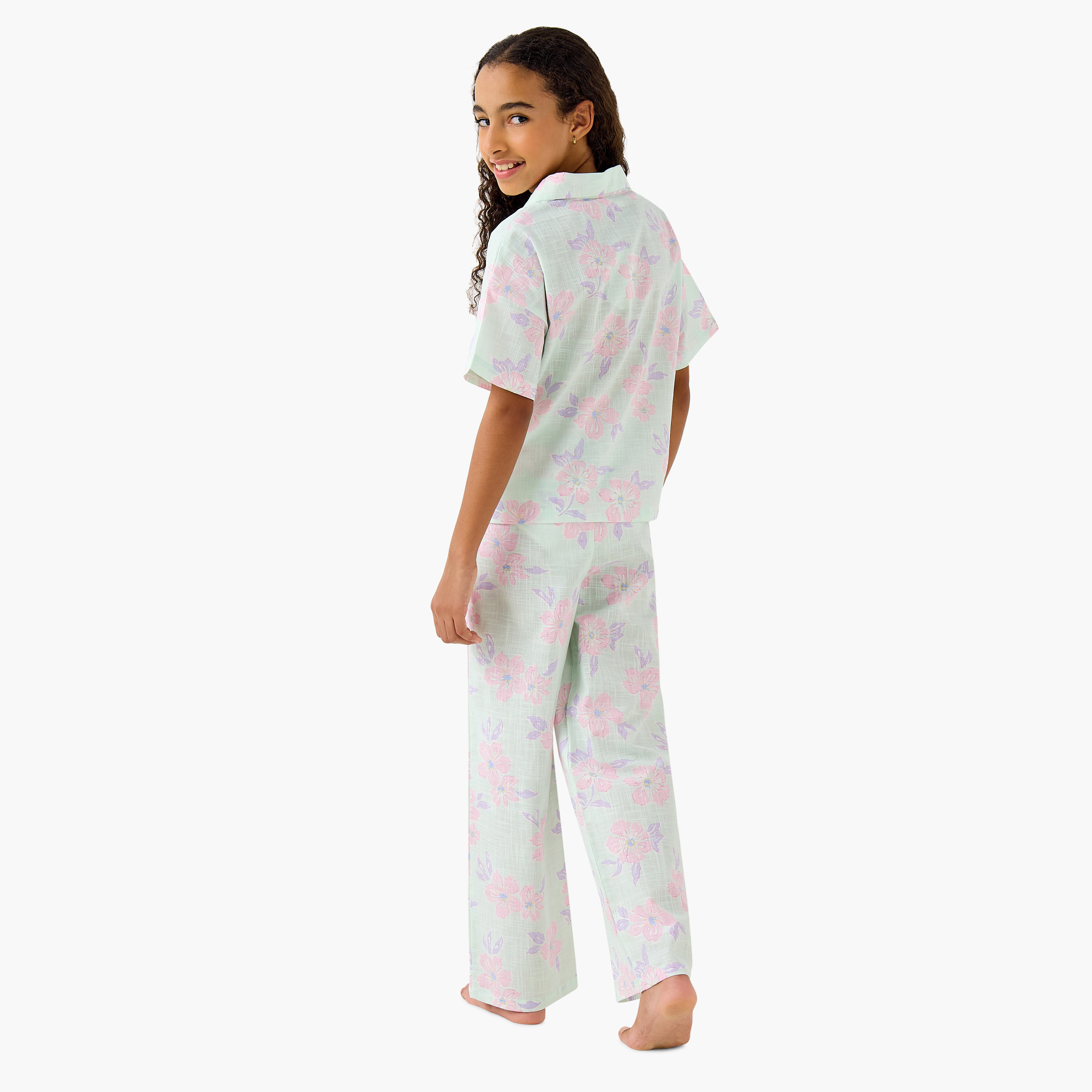 Juniors All-Over Floral Print Shirt and Pyjama Set-girls-clothing-nightwear-image-4