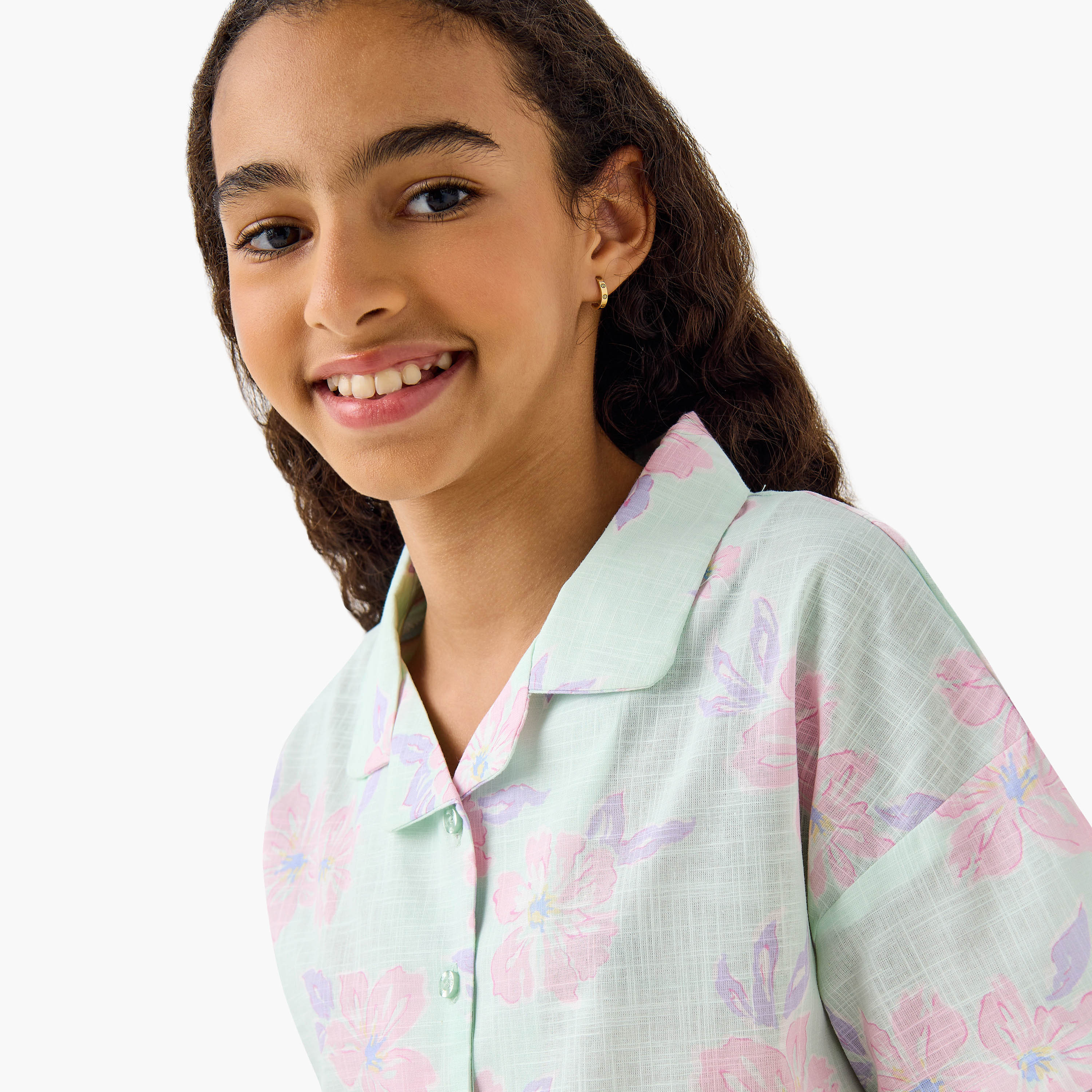 Juniors All-Over Floral Print Shirt and Pyjama Set-girls-clothing-nightwear-image-5