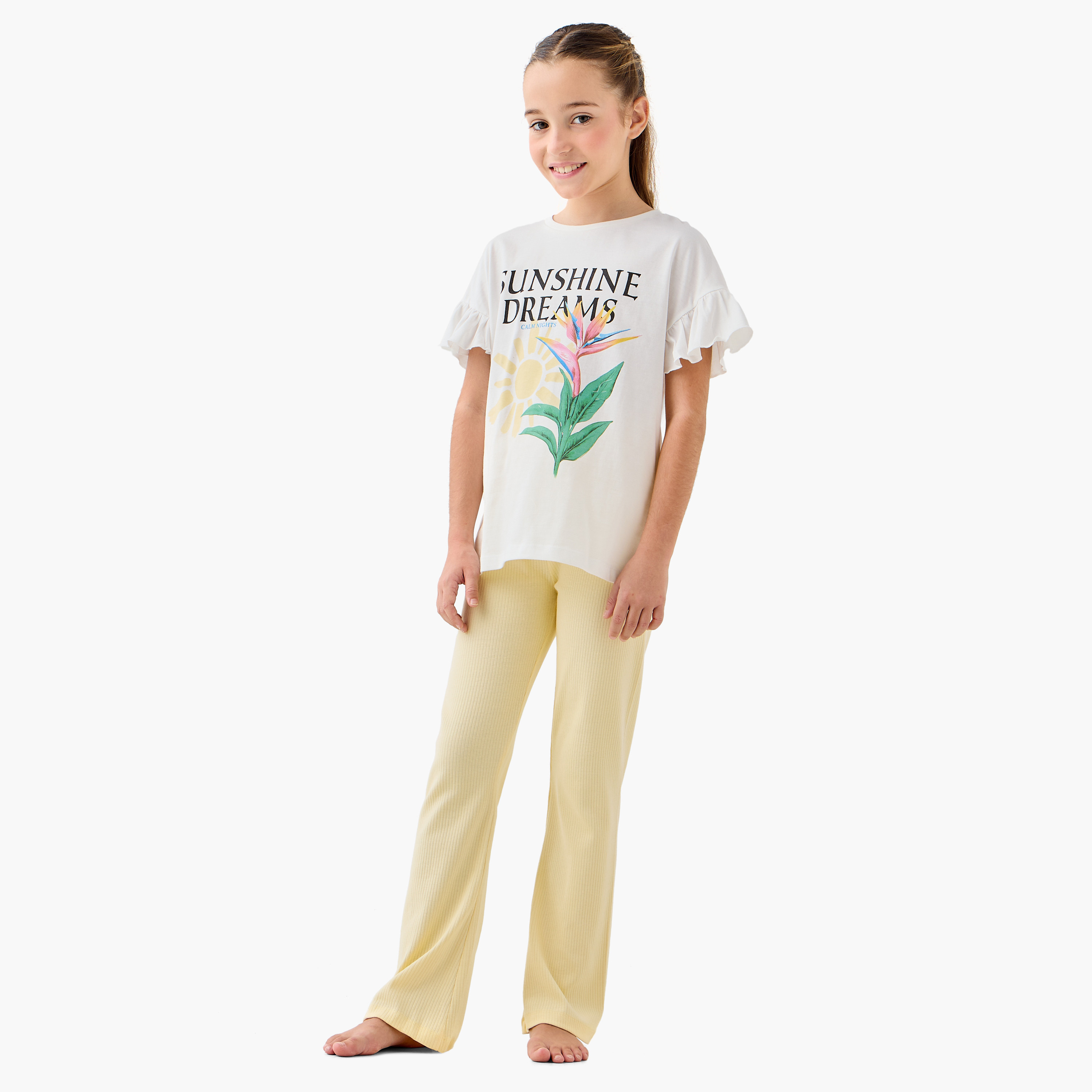 Juniors Graphic Print T-shirt and Pyjama Set-girls-clothing-nightwear-image-1