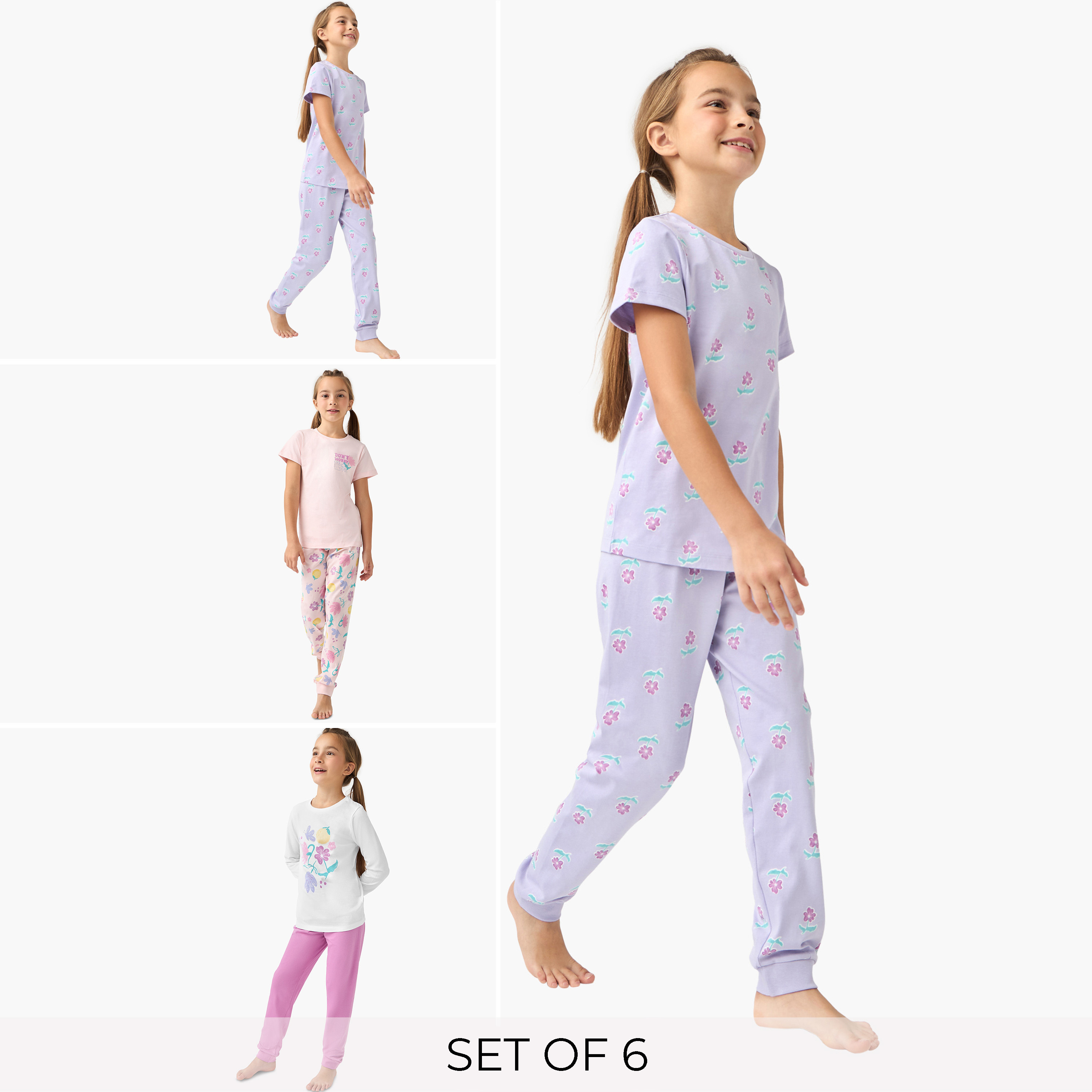 تيشيرت وبنطلون بيجاما بطبعات من جونيورز - طقم 3 قطع-girls-clothing-multipacks-image-1