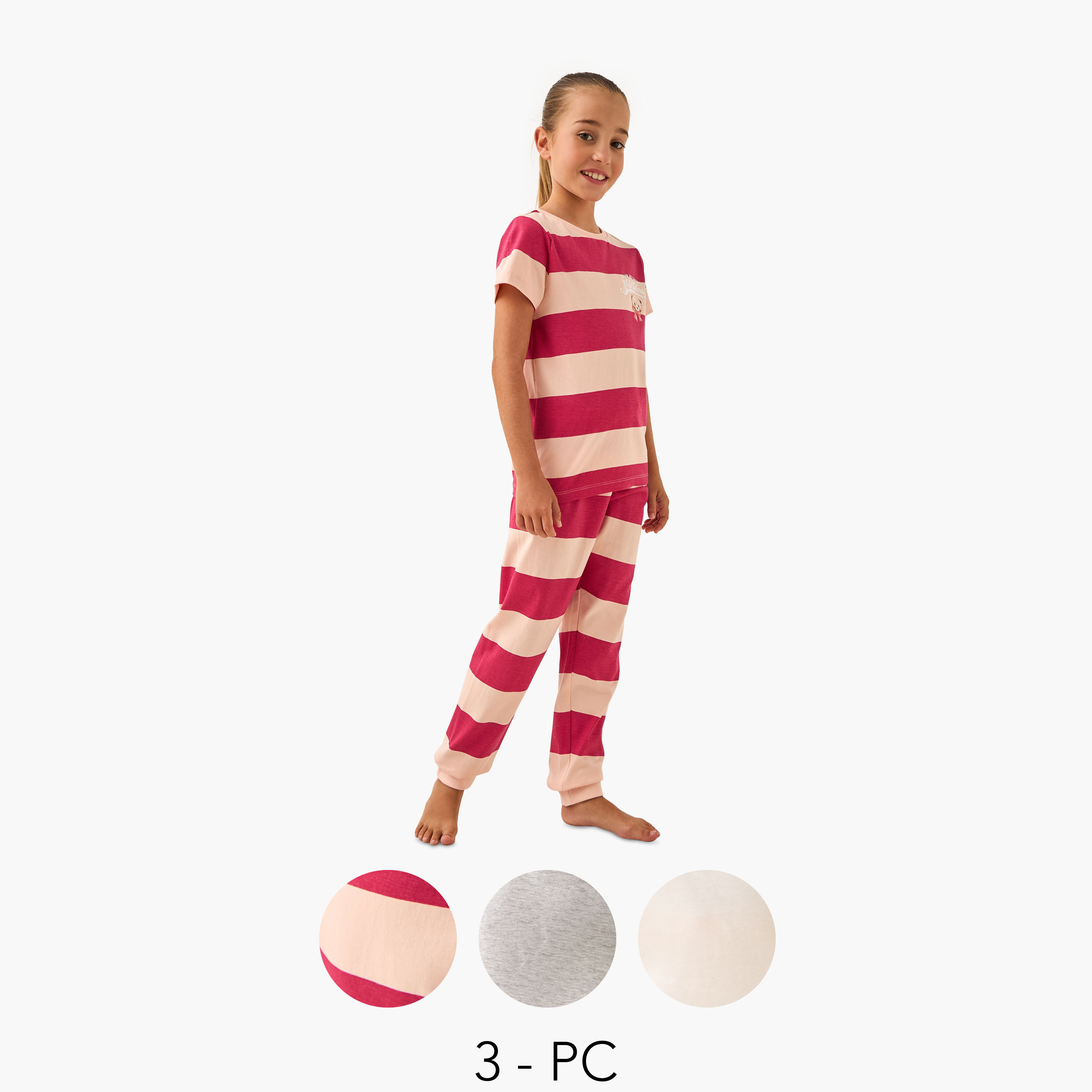 Juniors Printed T-shirts and Pyjamas - Set of 3-girls-clothing-multipacks-image-1