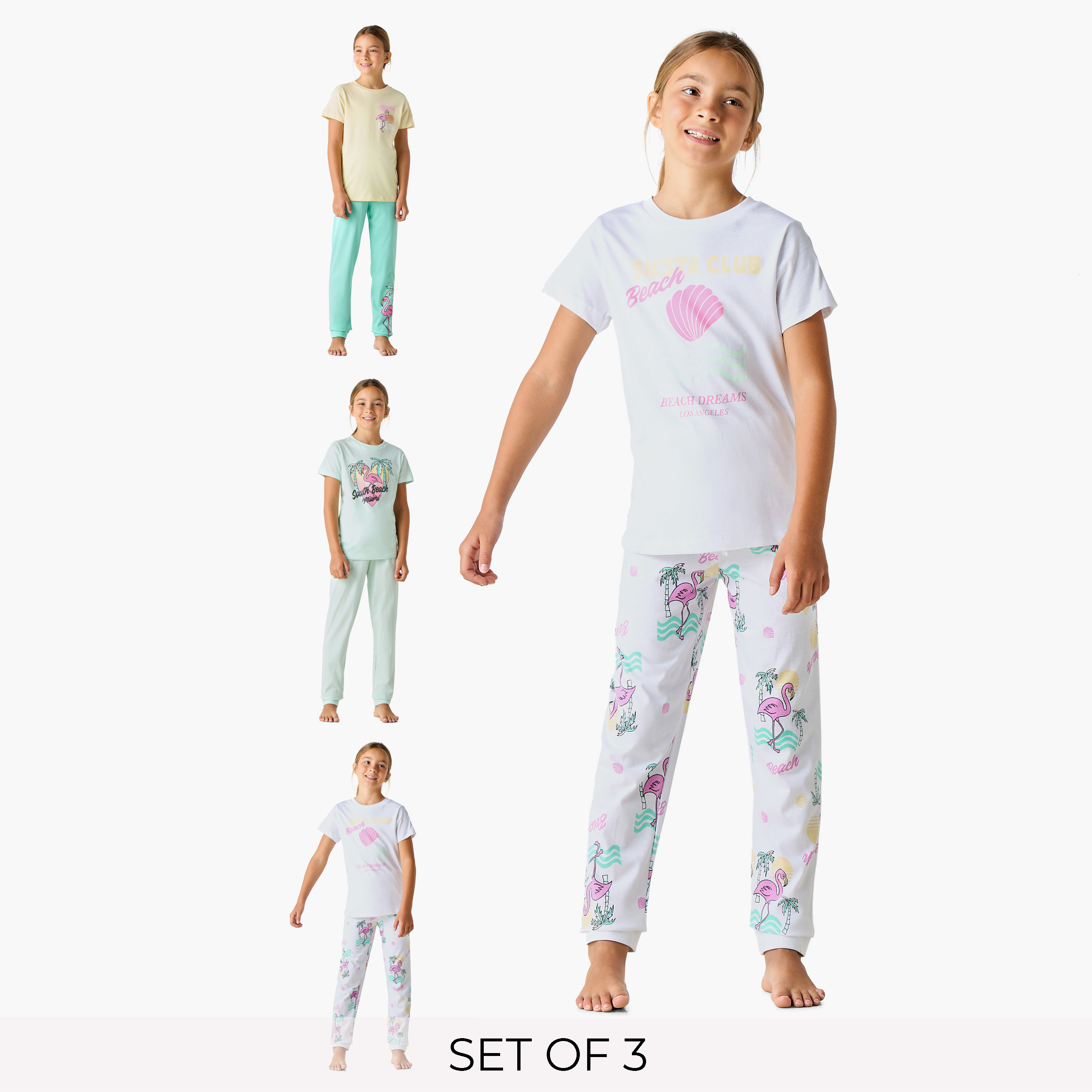 بنطلون بيجاما وتيشيرت بطبعات من جونيورز - طقم من 3 أطقم-girls-clothing-nightwear-image-1