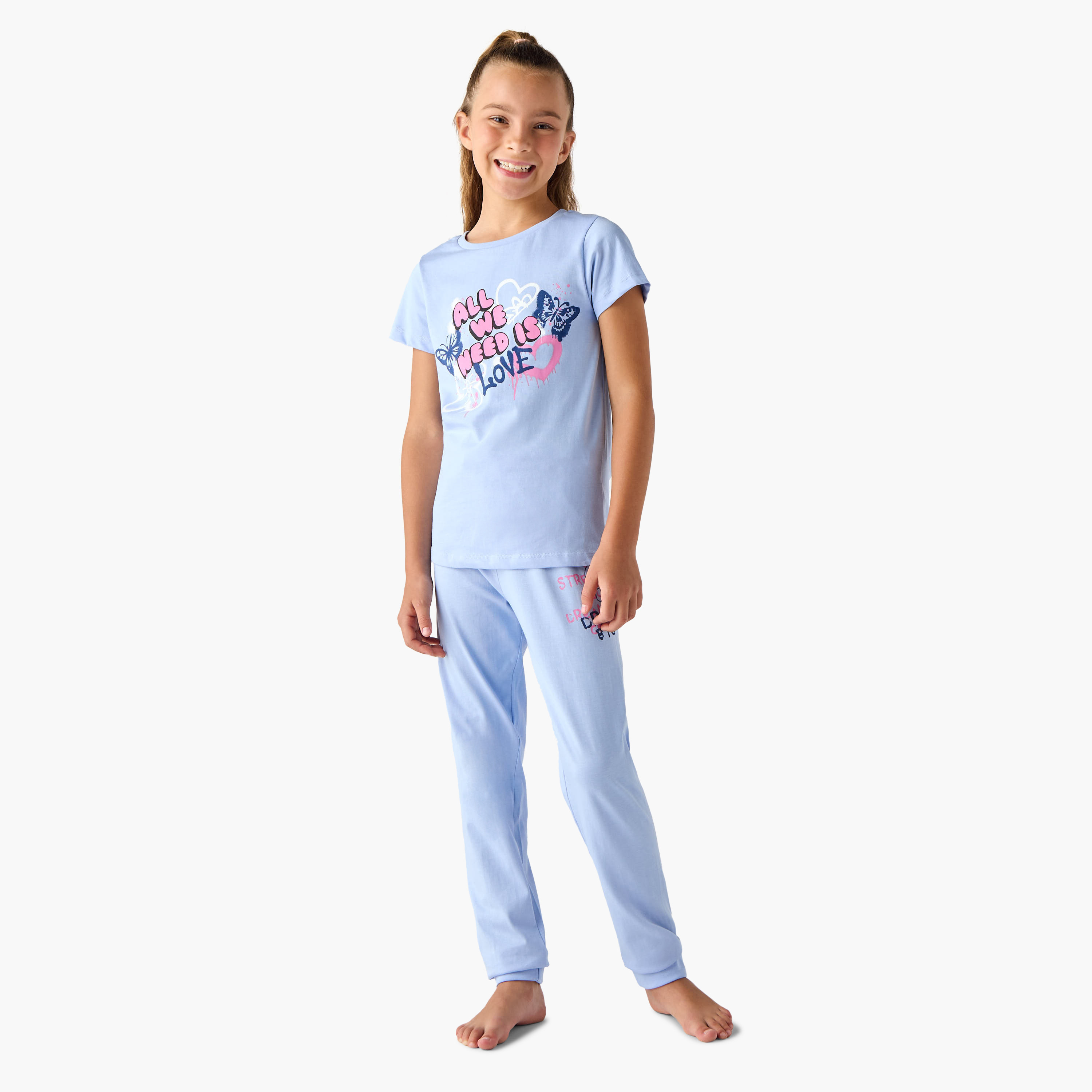 Juniors Printed T-shirt and Pyjamas - Set of 3-girls-clothing-nightwear-image-4