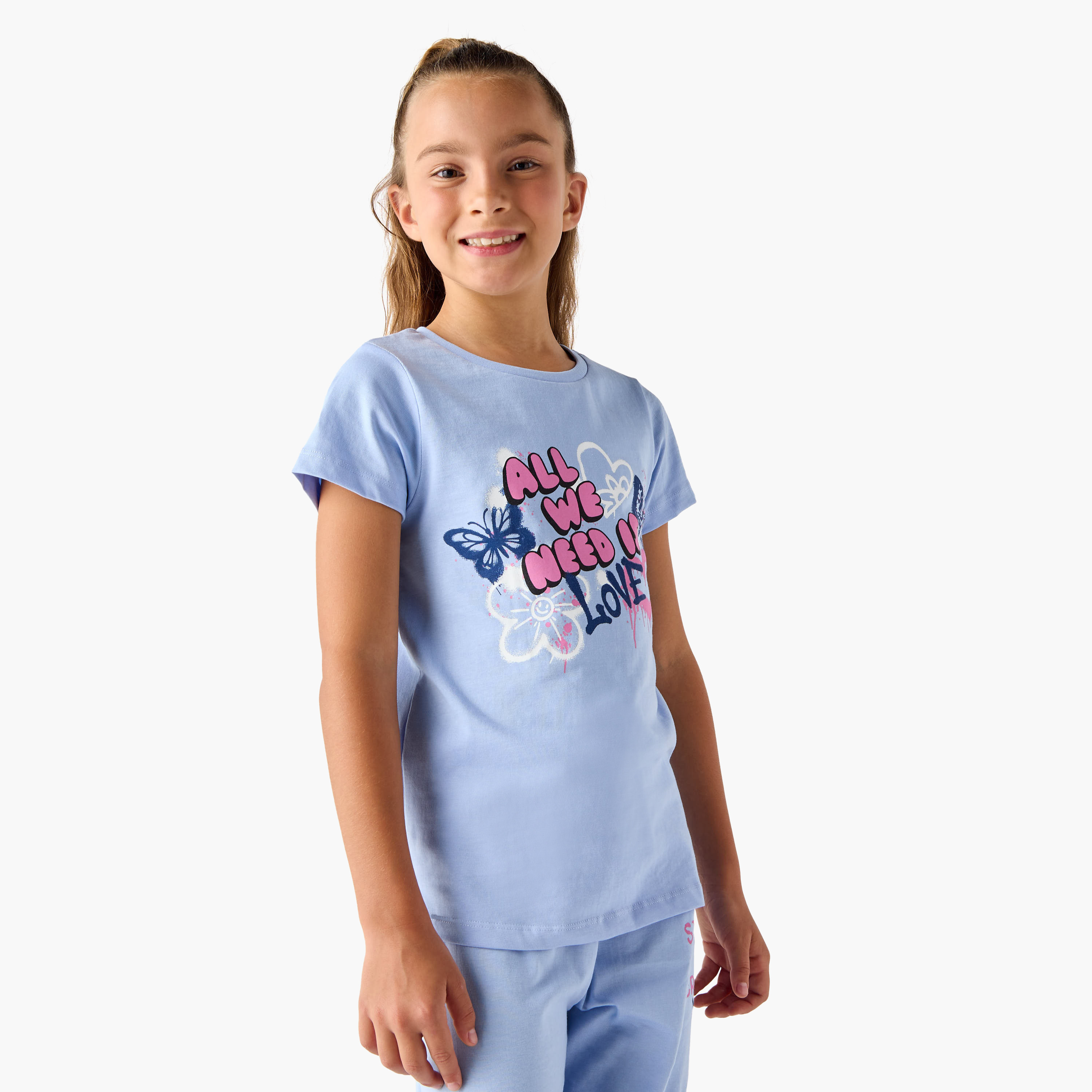 Juniors Printed T-shirt and Pyjamas - Set of 3-girls-clothing-nightwear-image-5