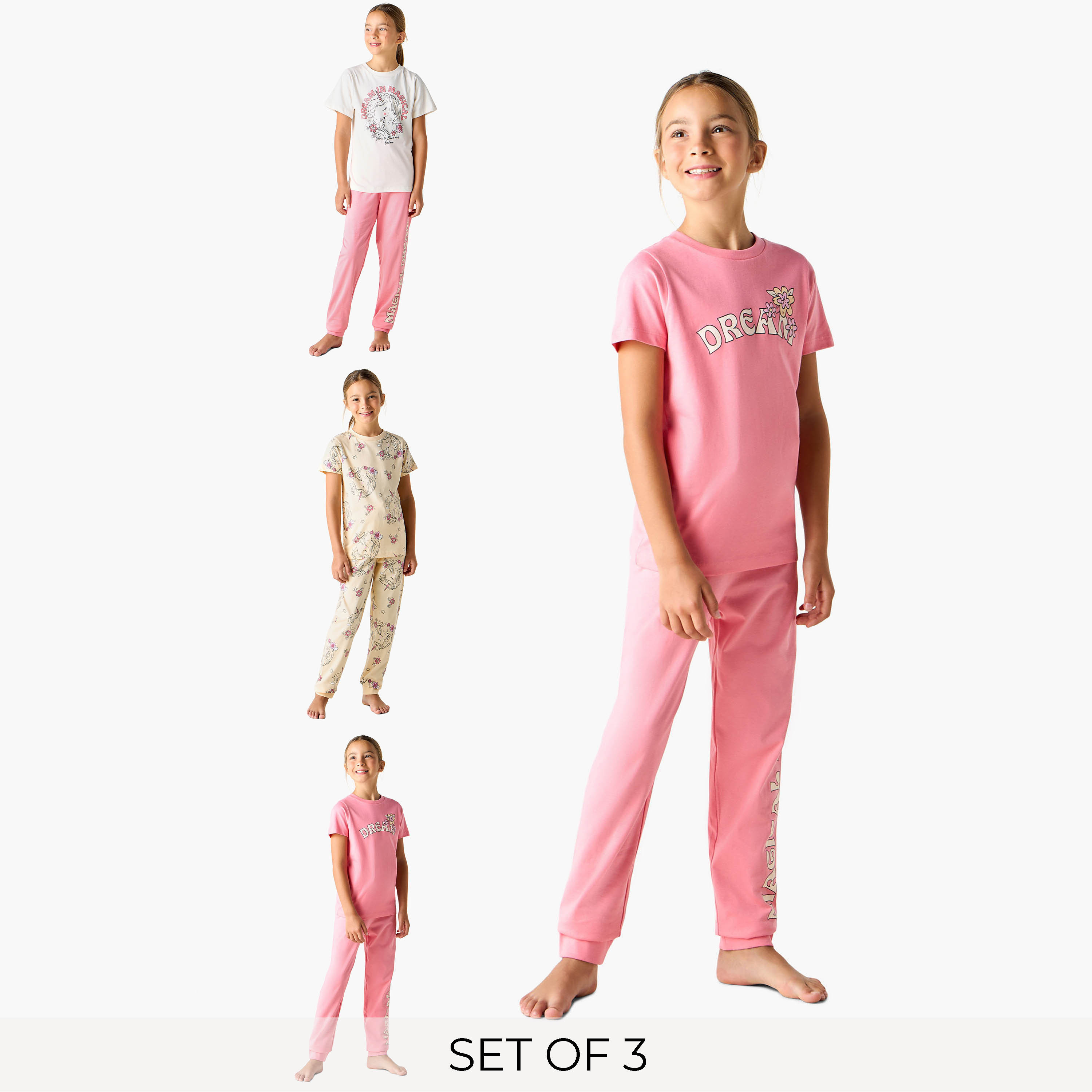 Juniors Printed T-shirt and Pyjamas - Set of 3-girls-clothing-nightwear-image-1