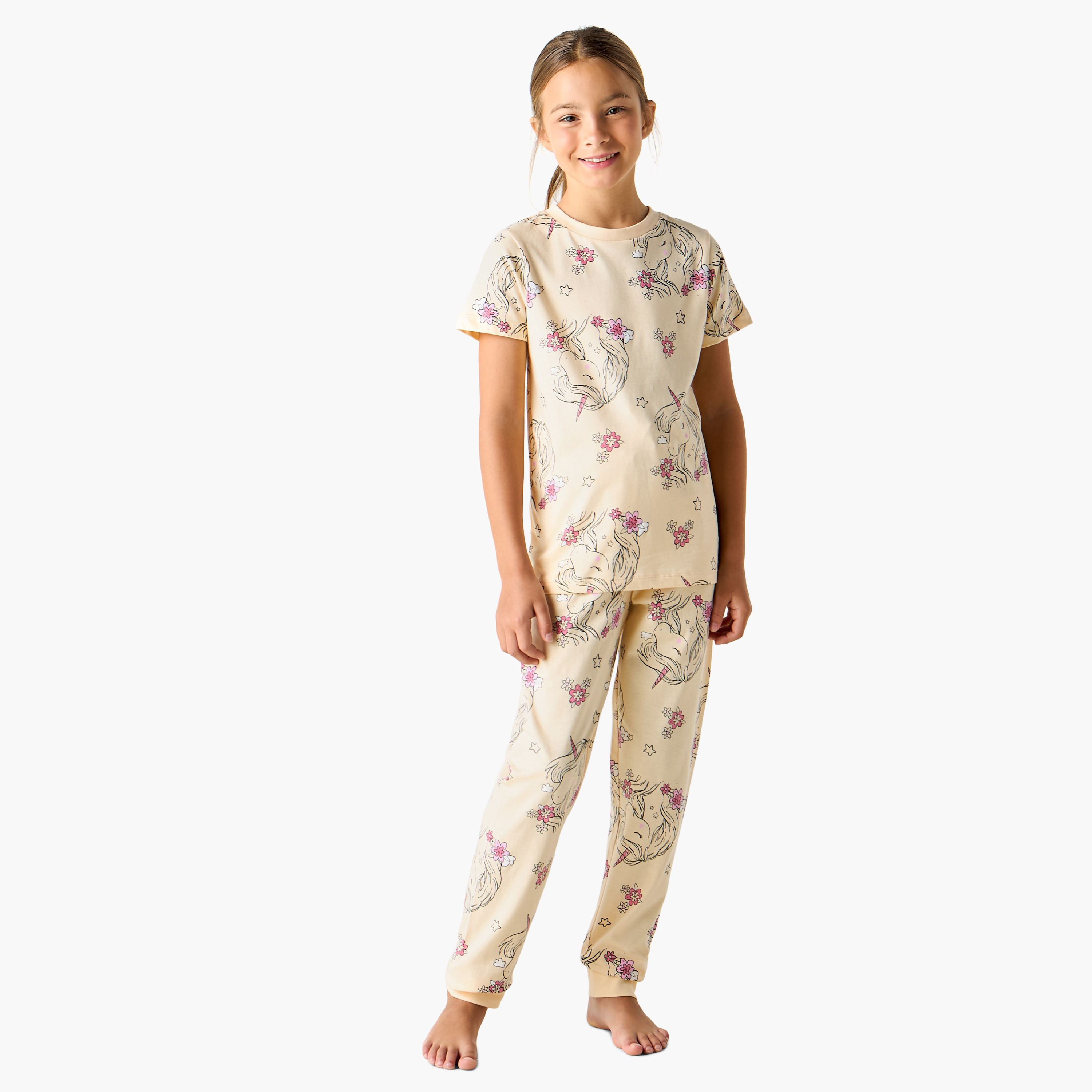 Juniors Printed T-shirt and Pyjamas - Set of 3-girls-clothing-nightwear-image-10