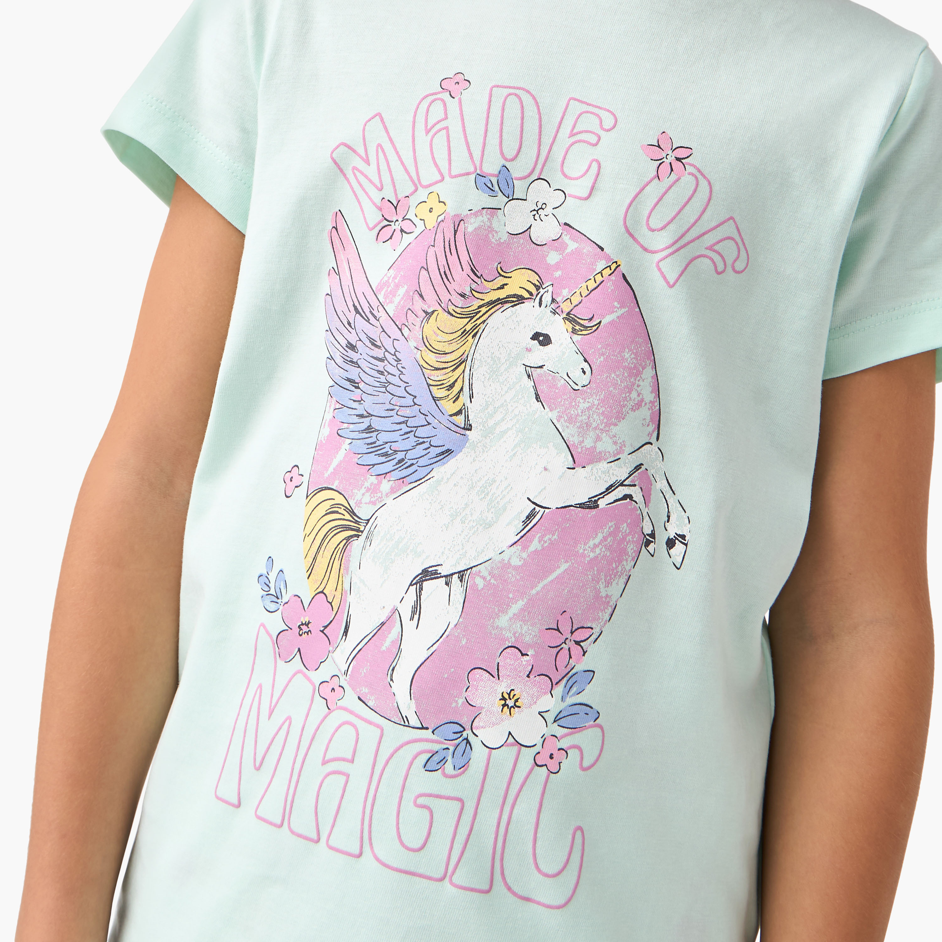 Juniors Unicorn Print T-shirt and Pyjama Set-girls-clothing-nightwear-image-5