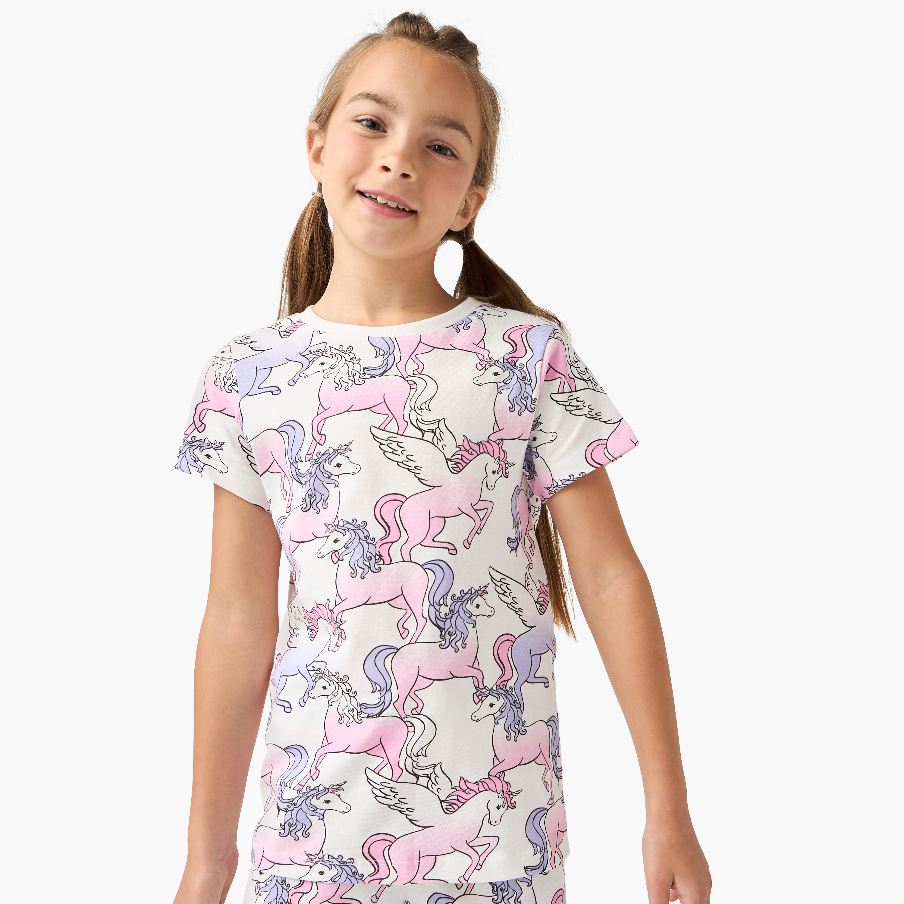 Juniors Unicorn Print T-shirt and Pyjama Set-girls-clothing-nightwear-image-2
