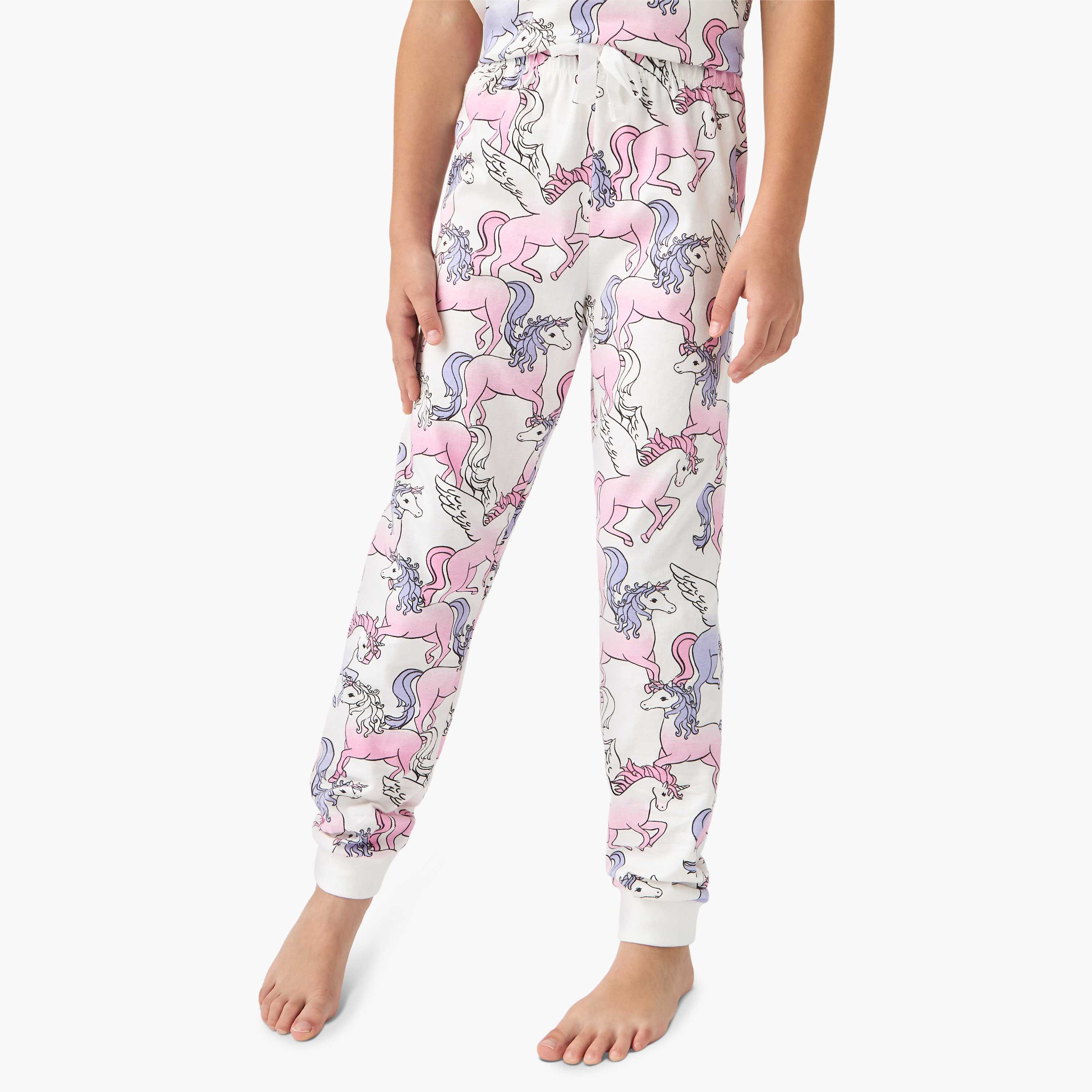 Juniors Unicorn Print T-shirt and Pyjama Set-girls-clothing-nightwear-image-3