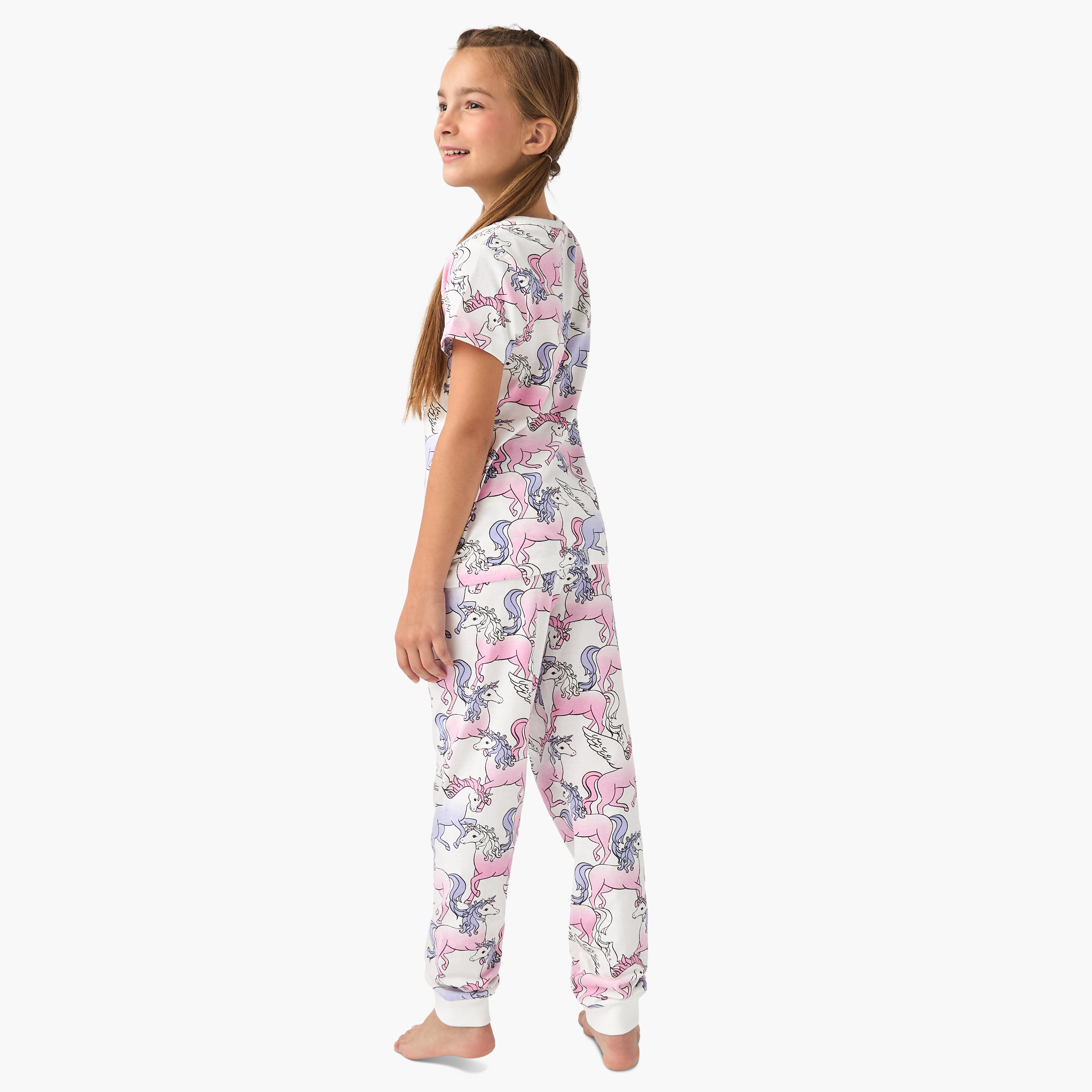 Juniors Unicorn Print T-shirt and Pyjama Set-girls-clothing-nightwear-image-4