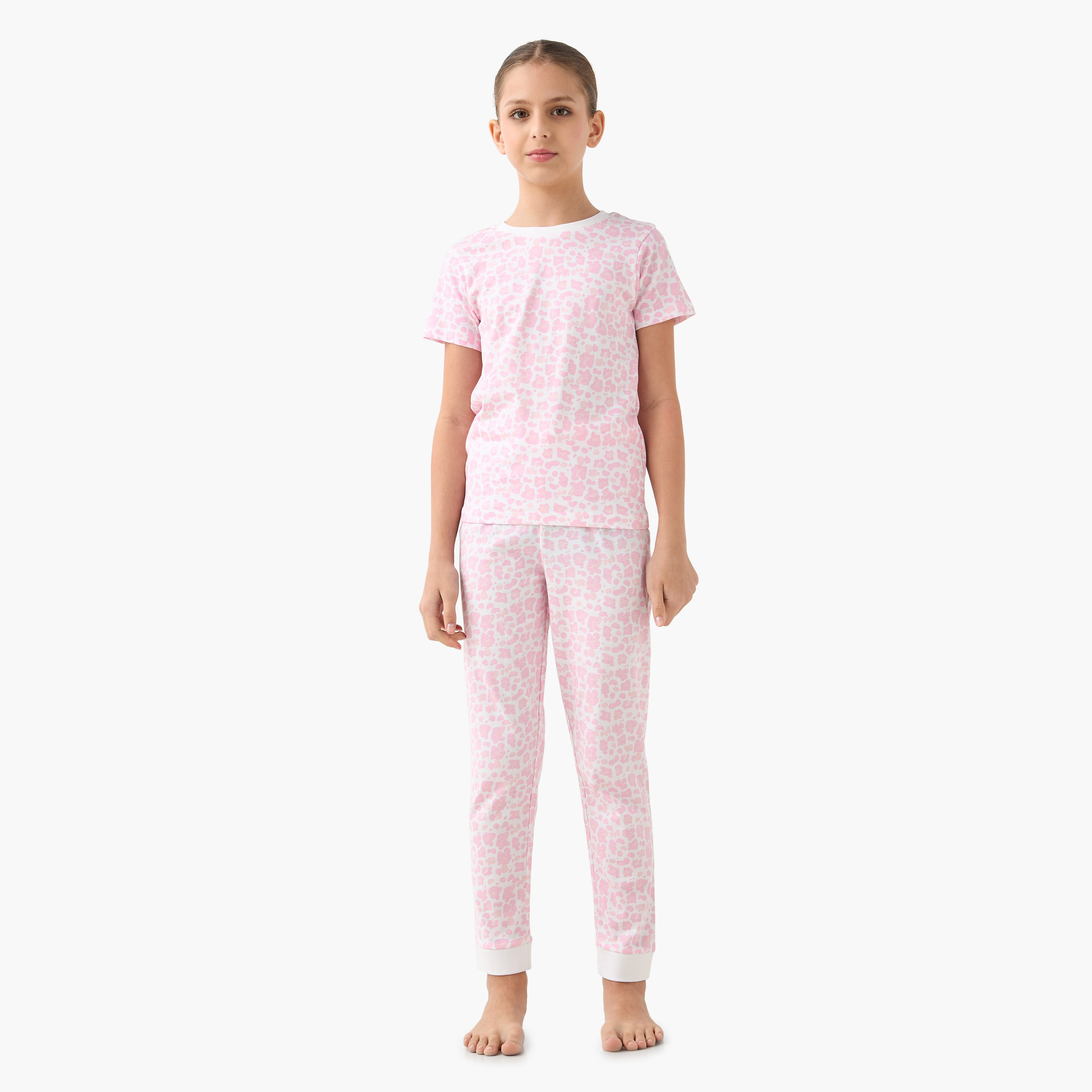 Juniors All-Over Print T-shirt and Pyjama Set-girls-clothing-nightwear-image-1