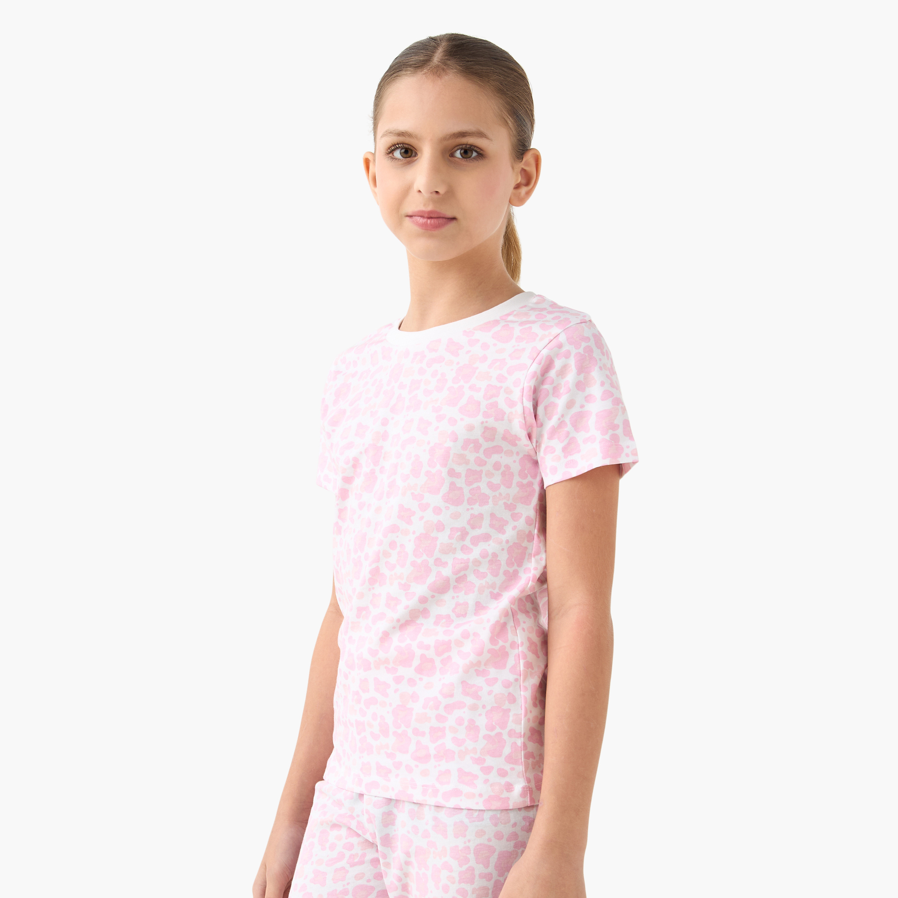 Juniors All-Over Print T-shirt and Pyjama Set-girls-clothing-nightwear-image-2