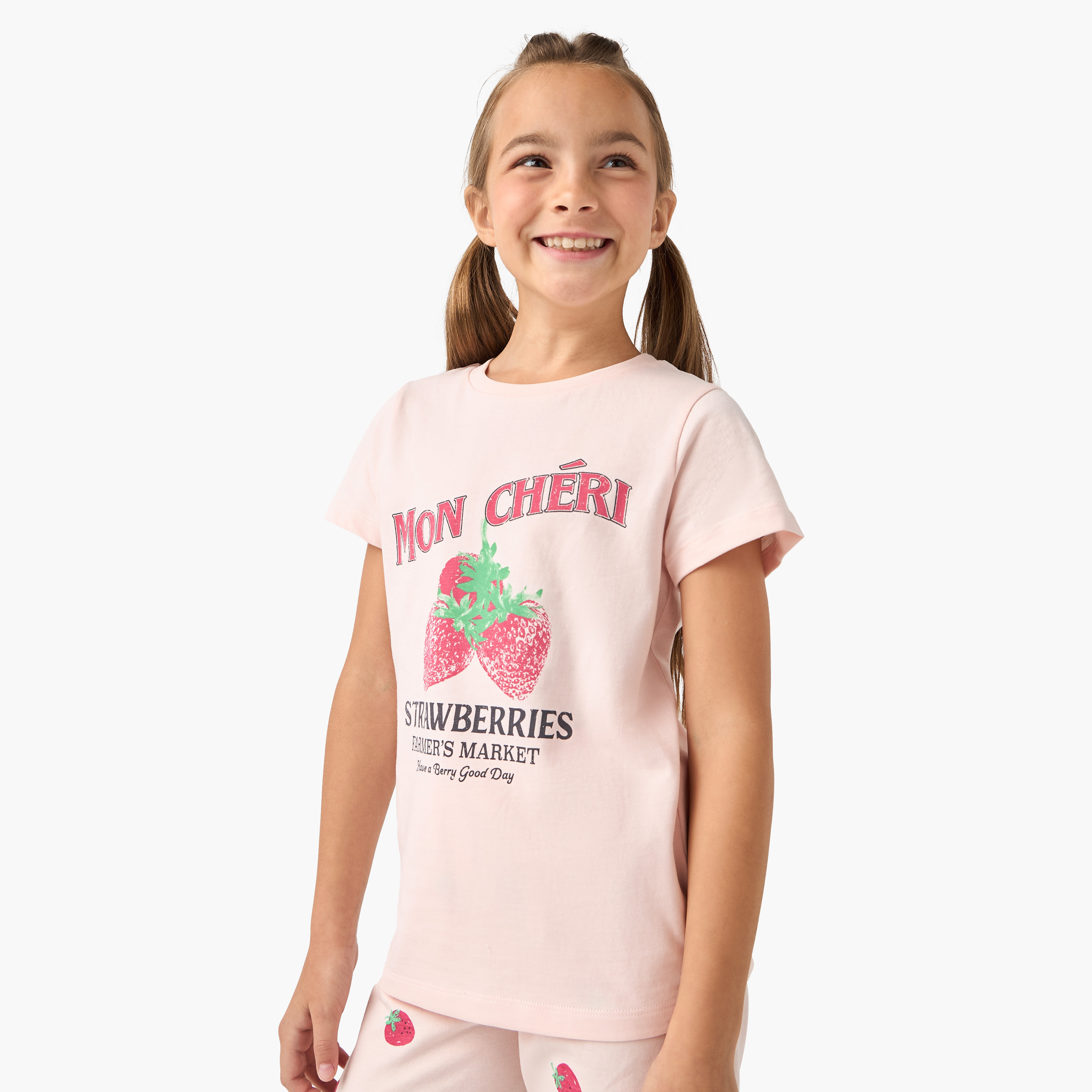 Juniors Strawberry Print T-shirt and Pyjama Set-girls-clothing-nightwear-image-2
