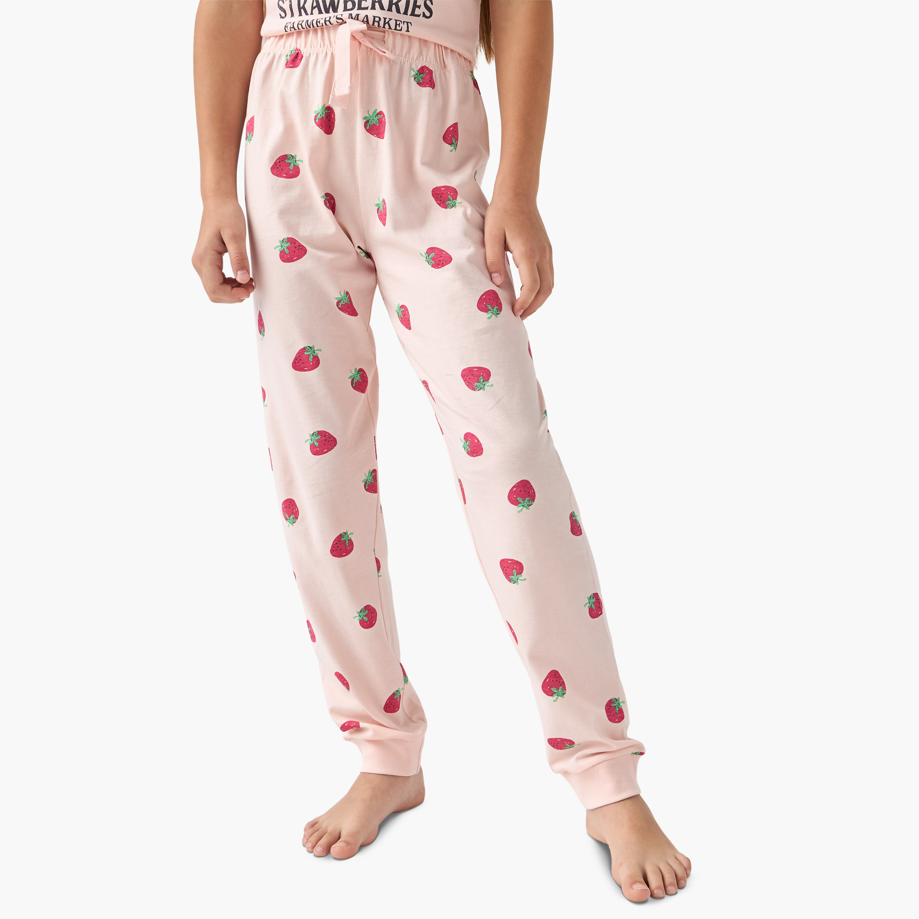 Juniors Strawberry Print T-shirt and Pyjama Set-girls-clothing-nightwear-image-3