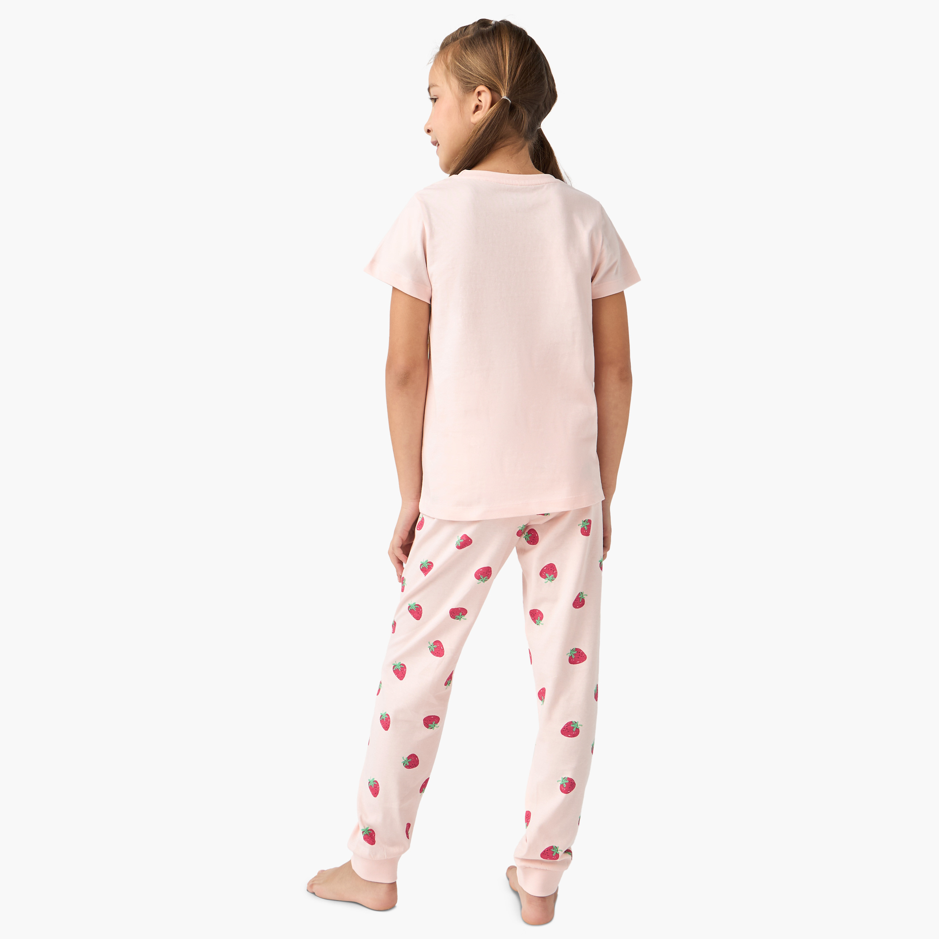 Juniors Strawberry Print T-shirt and Pyjama Set-girls-clothing-nightwear-image-4
