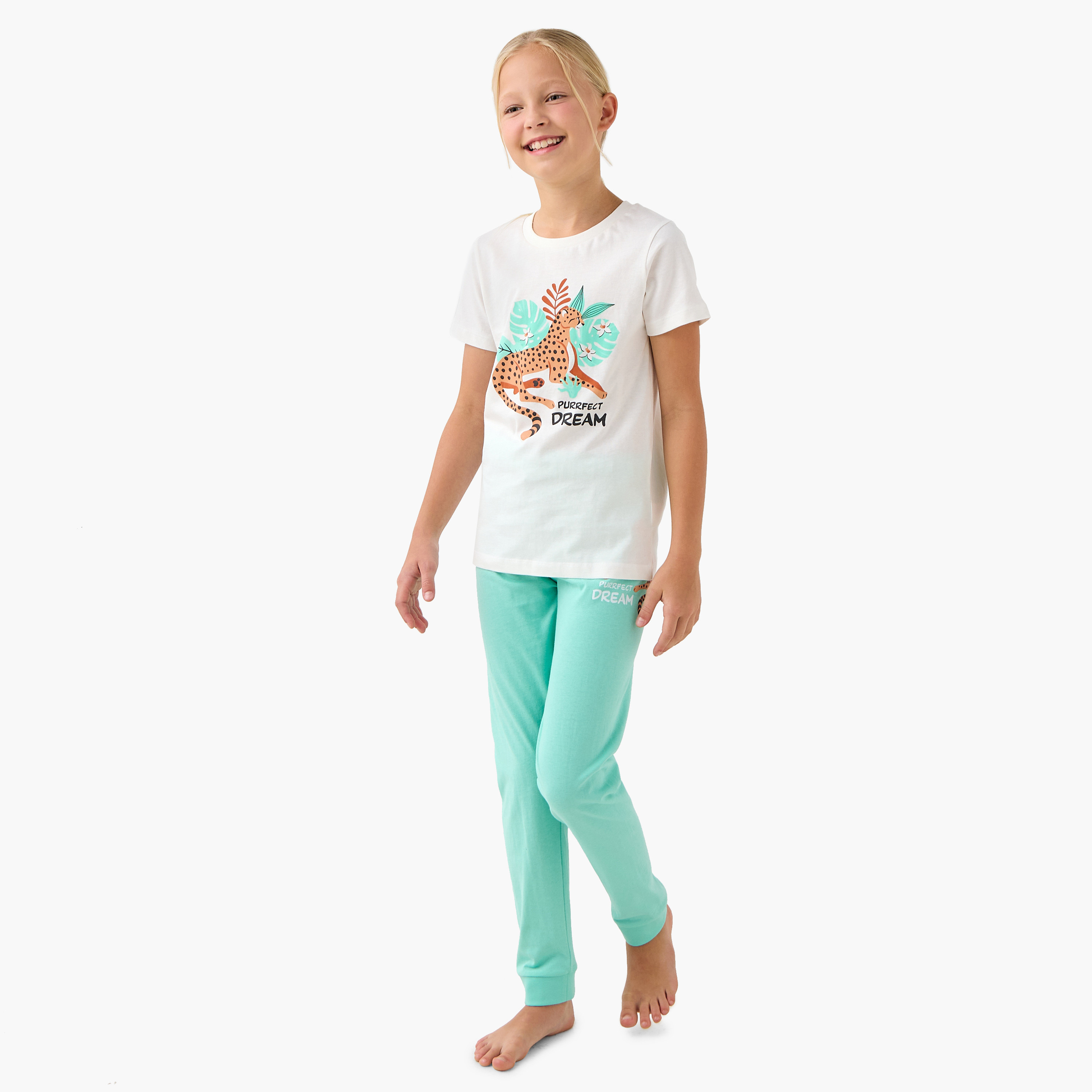 Juniors Printed T-shirt and Pyjama Set-girls-clothing-nightwear-image-1