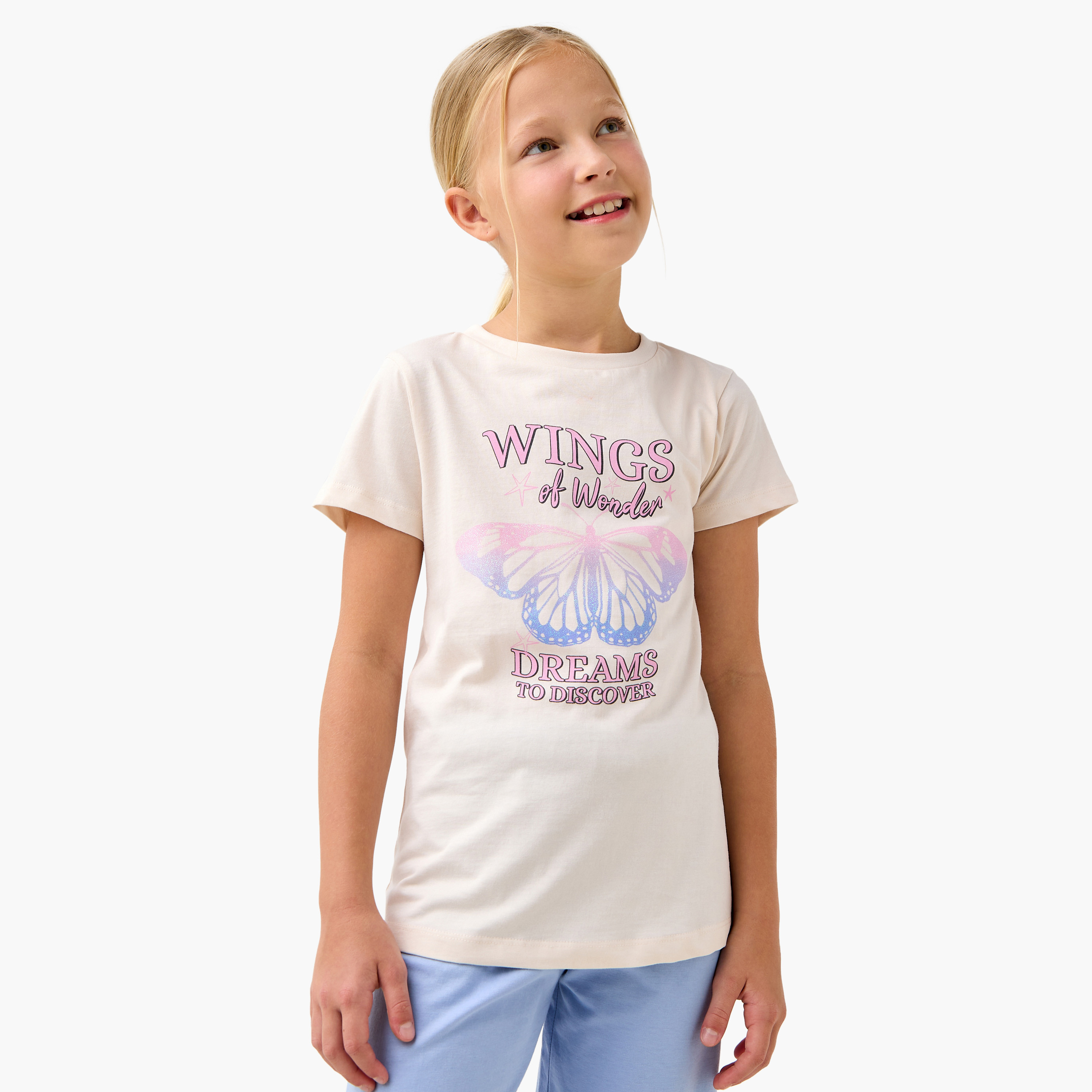 Juniors Butterfly Print T-shirt and Pyjama Set-girls-clothing-nightwear-image-2