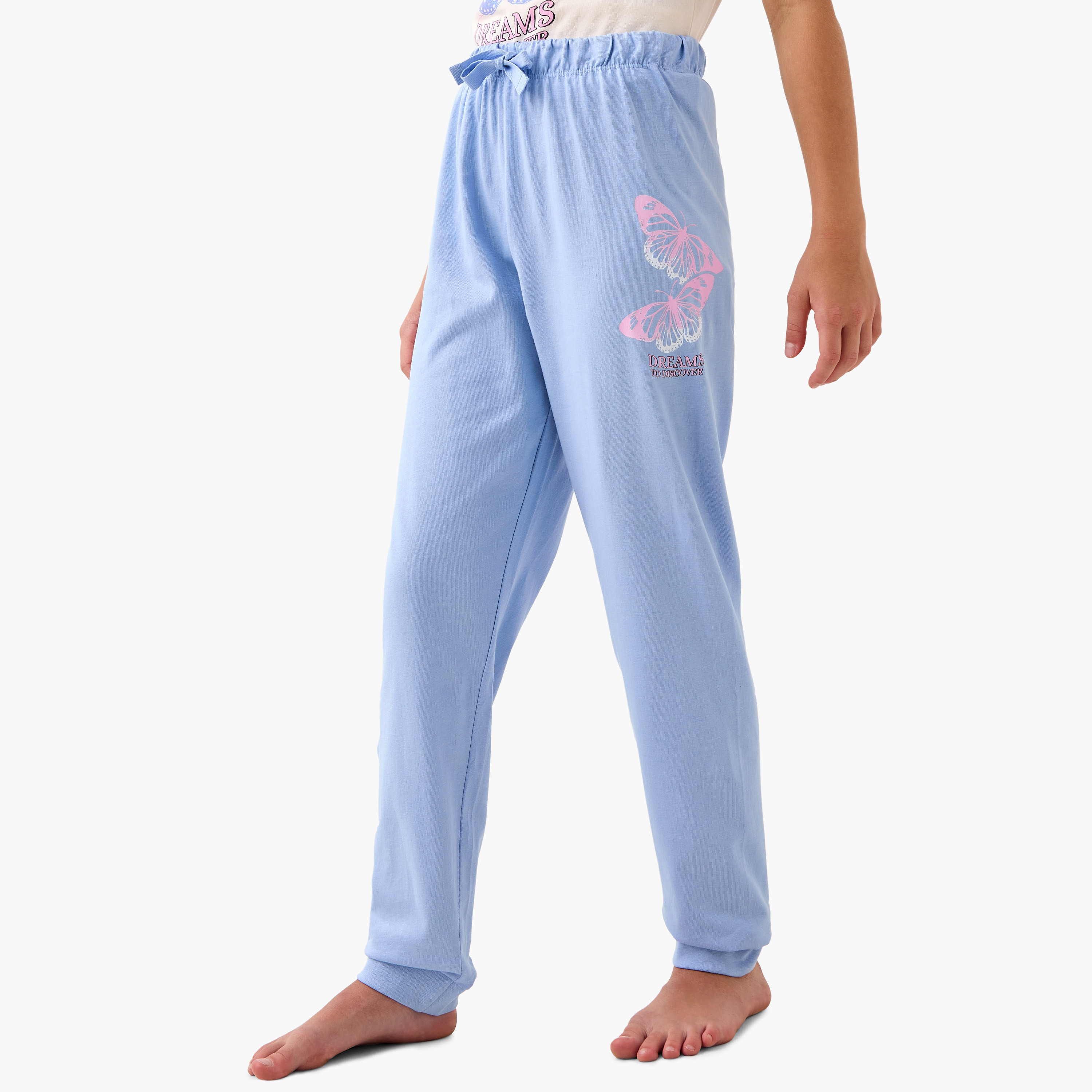 Juniors Butterfly Print T-shirt and Pyjama Set-girls-clothing-nightwear-image-3