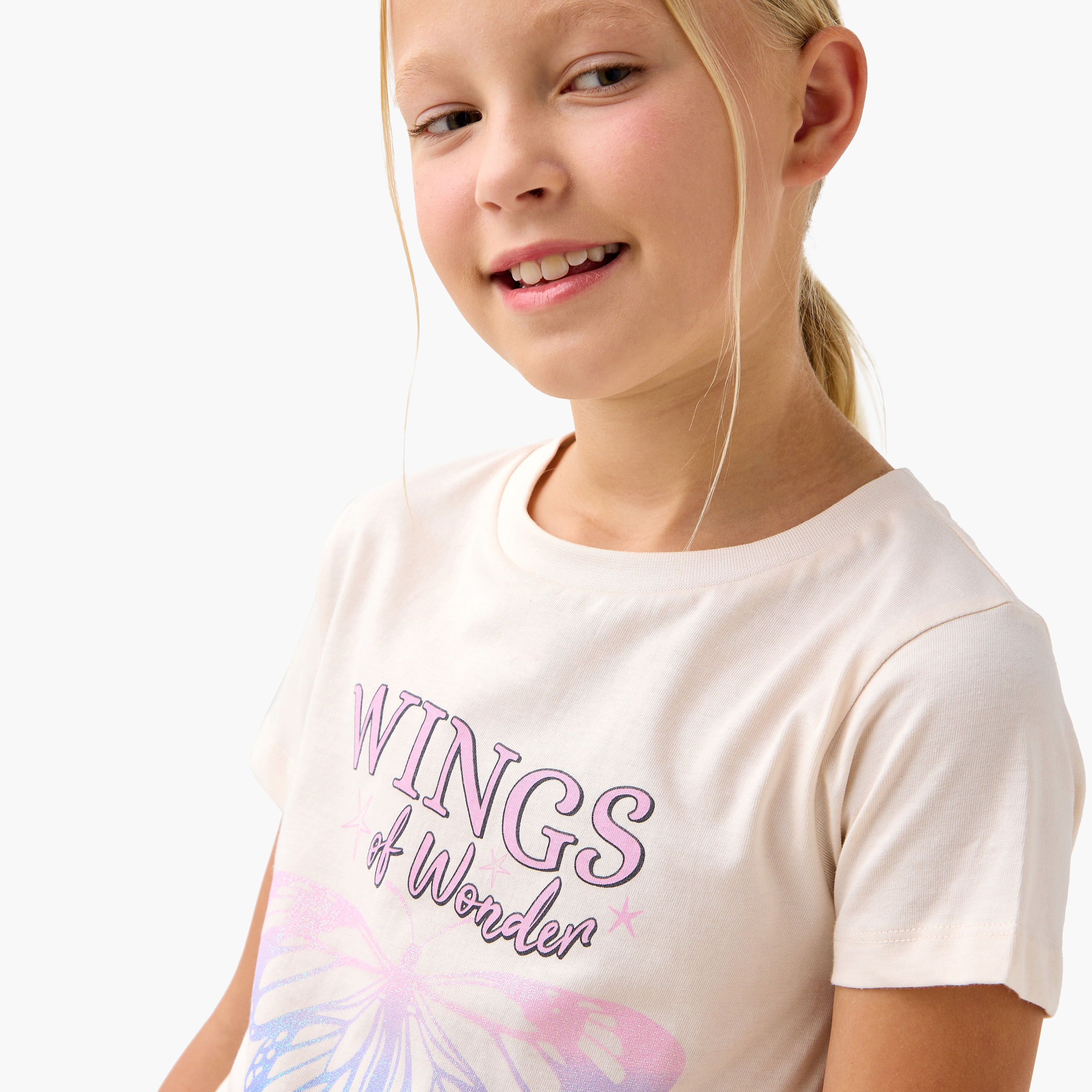 Juniors Butterfly Print T-shirt and Pyjama Set-girls-clothing-nightwear-image-5