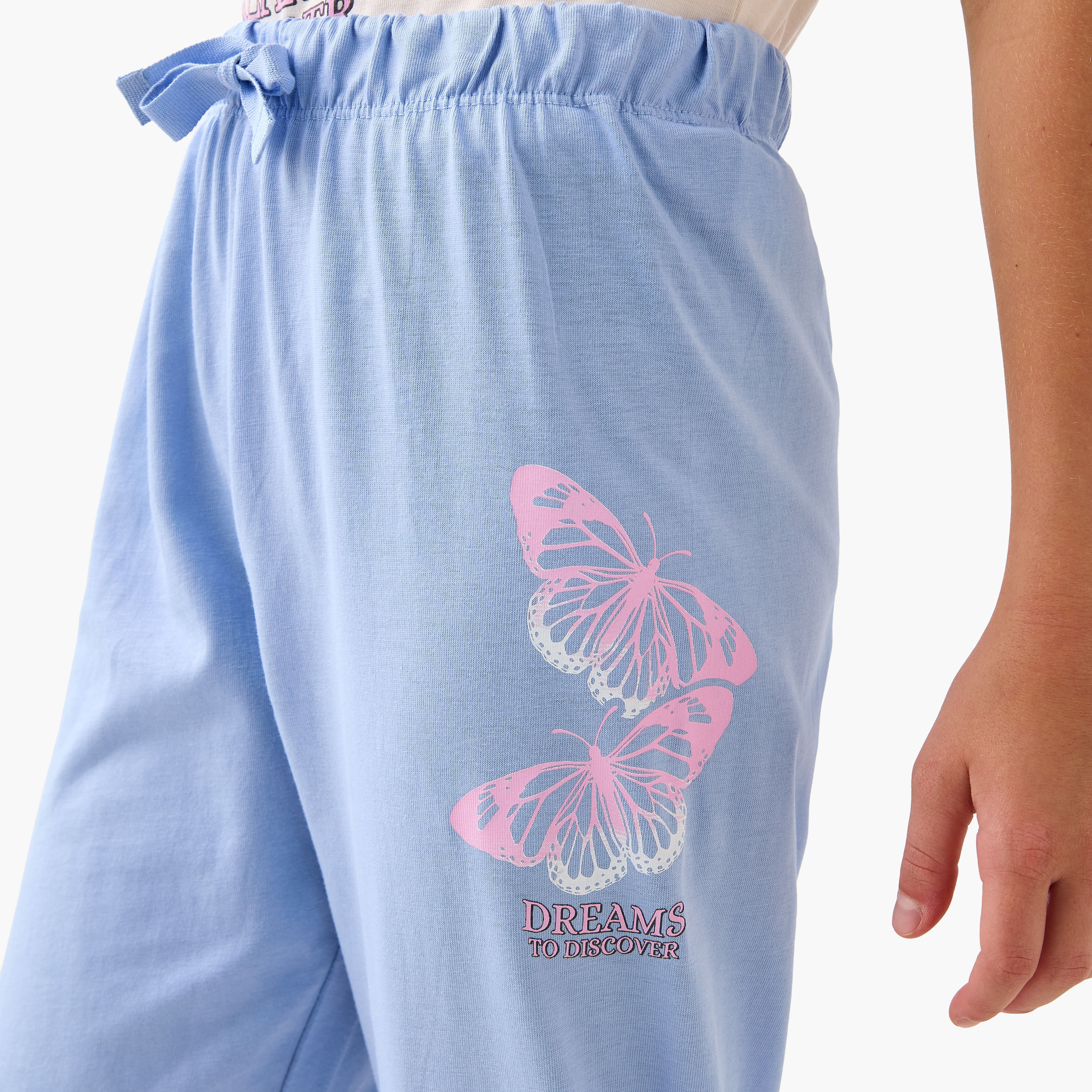 Juniors Butterfly Print T-shirt and Pyjama Set-girls-clothing-nightwear-image-6
