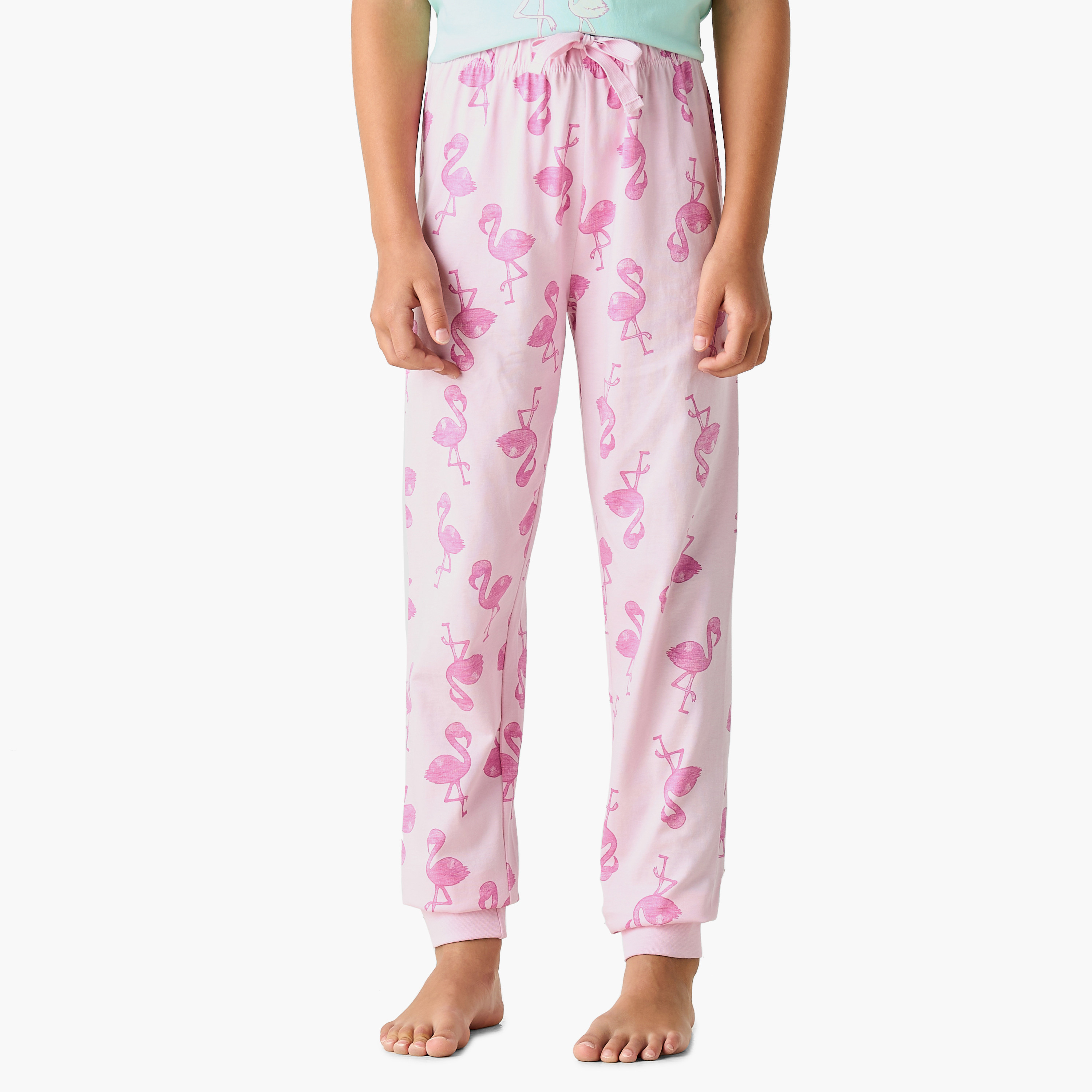 Juniors Flamingo Print T-shirt and Pyjama Set-girls-clothing-nightwear-image-3