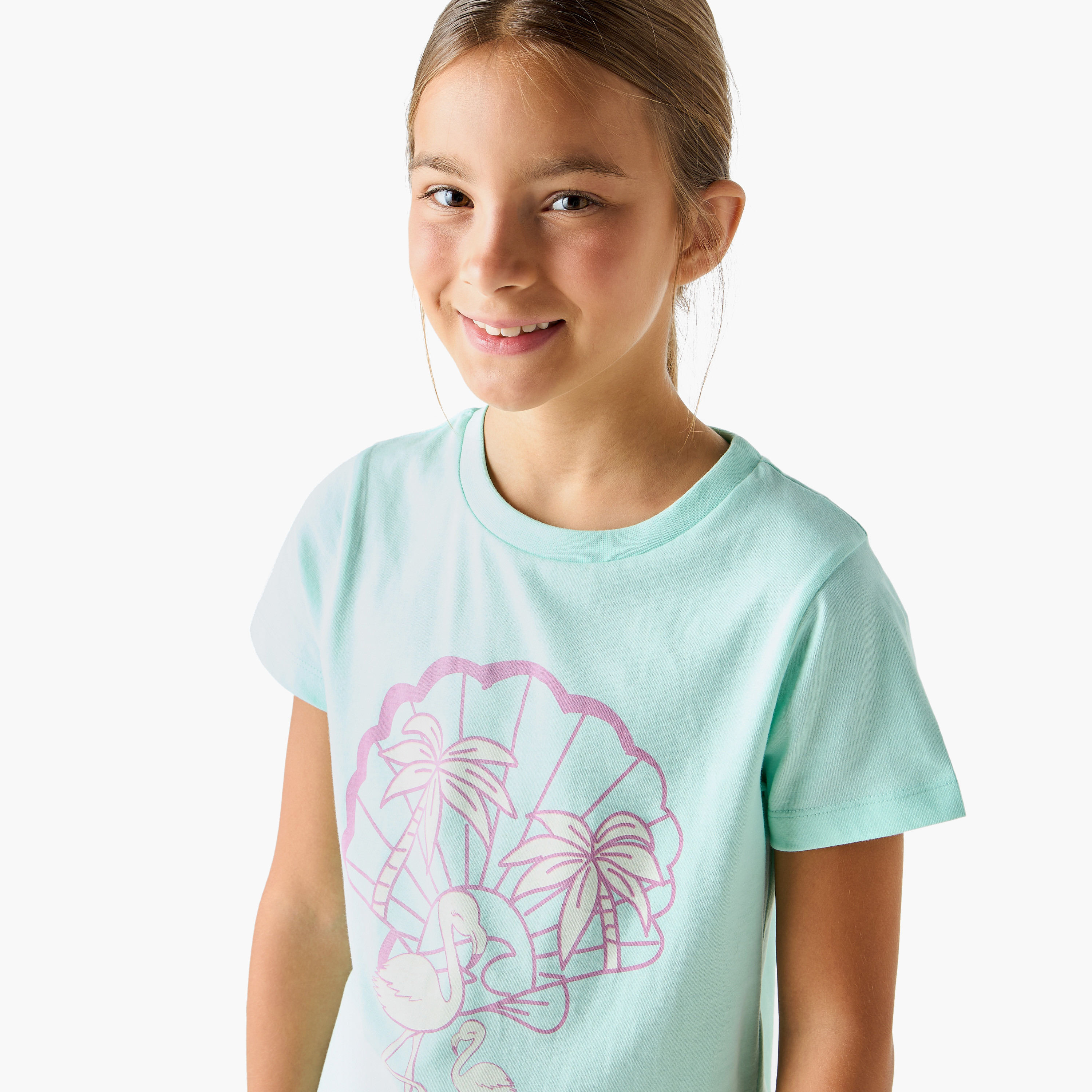 Juniors Flamingo Print T-shirt and Pyjama Set-girls-clothing-nightwear-image-5