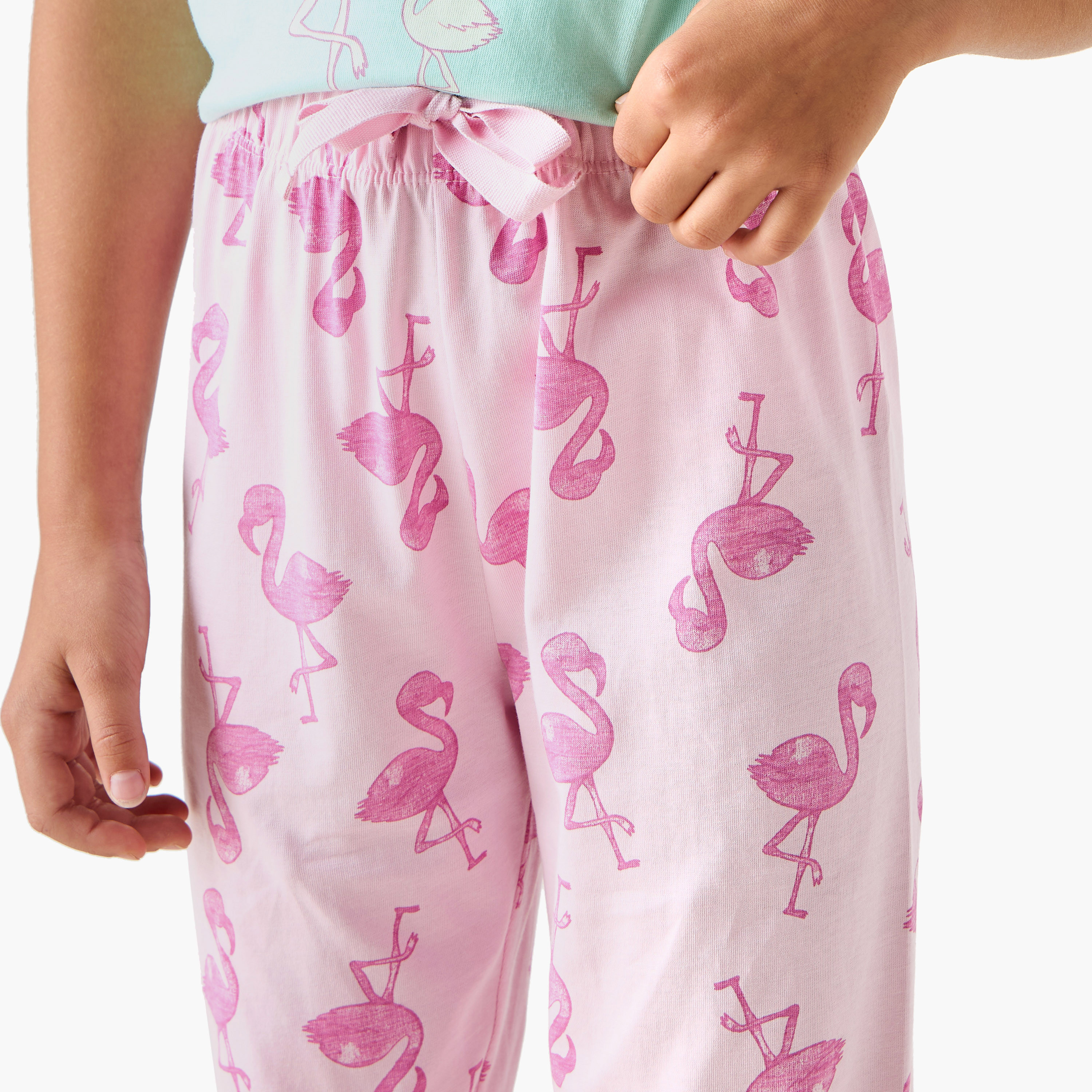 Juniors Flamingo Print T-shirt and Pyjama Set-girls-clothing-nightwear-image-6