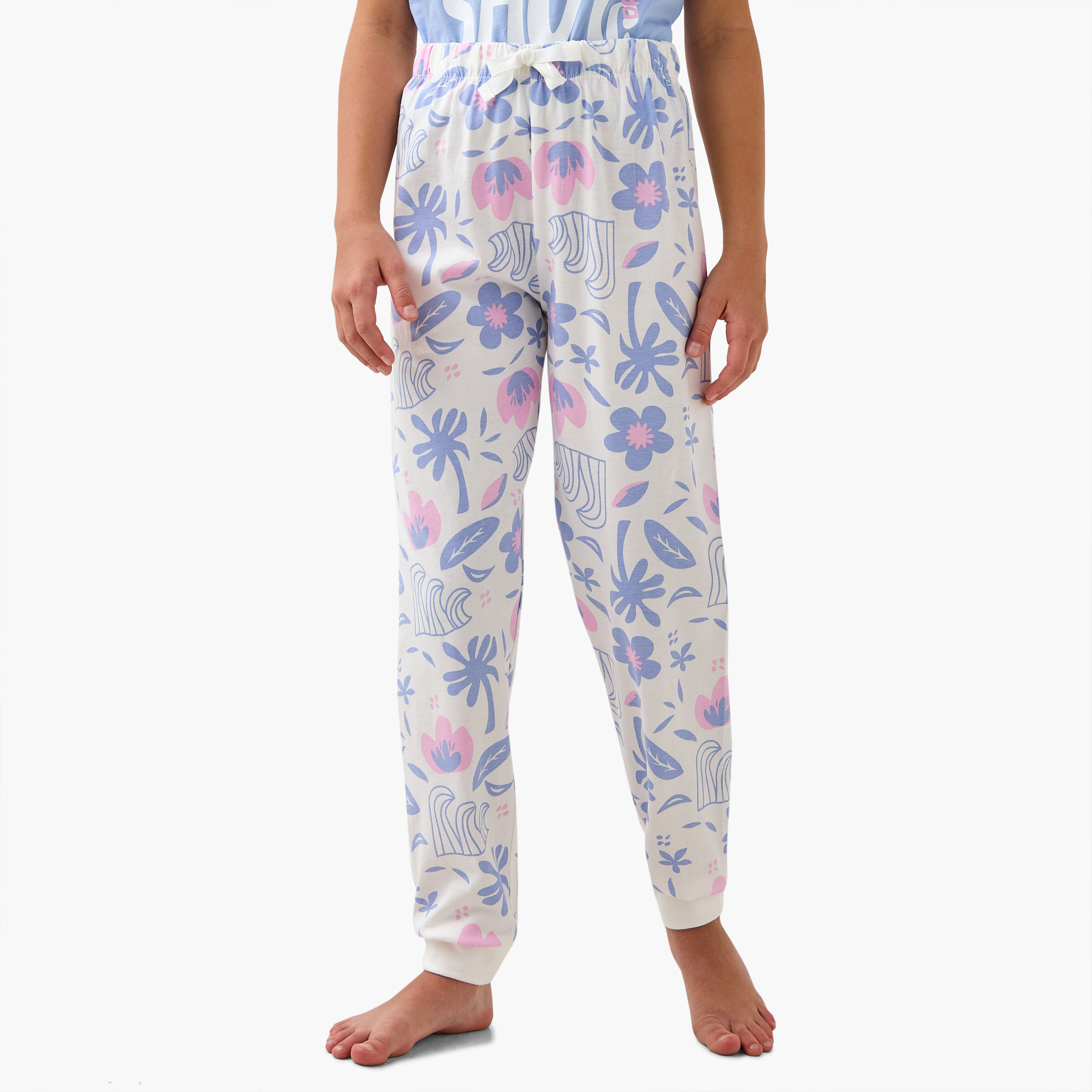 Juniors Floral Print T-shirt and Pyjama Set-girls-clothing-nightwear-image-3