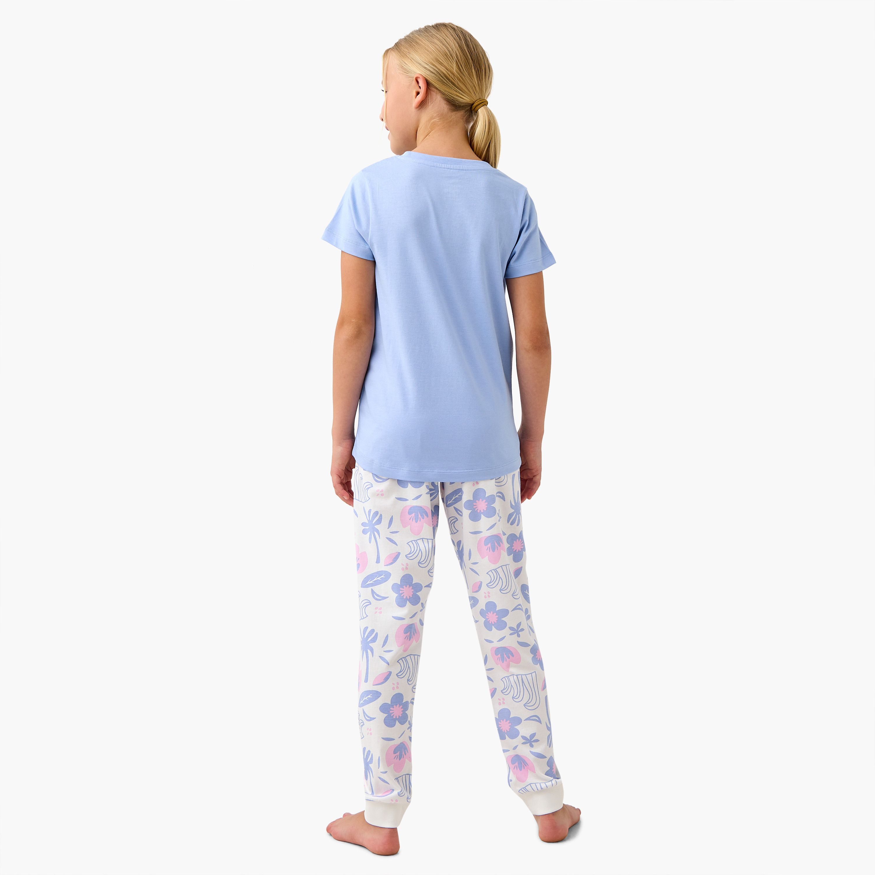 Juniors Floral Print T-shirt and Pyjama Set-girls-clothing-nightwear-image-4