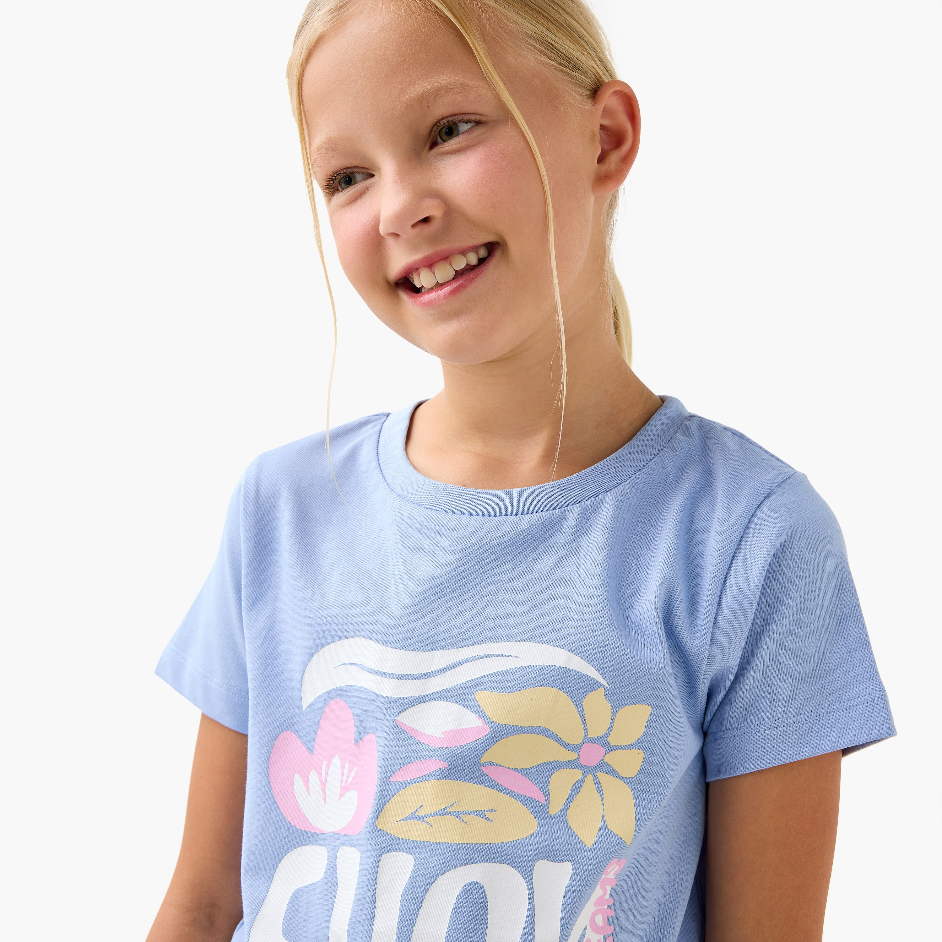 Juniors Floral Print T-shirt and Pyjama Set-girls-clothing-nightwear-image-5