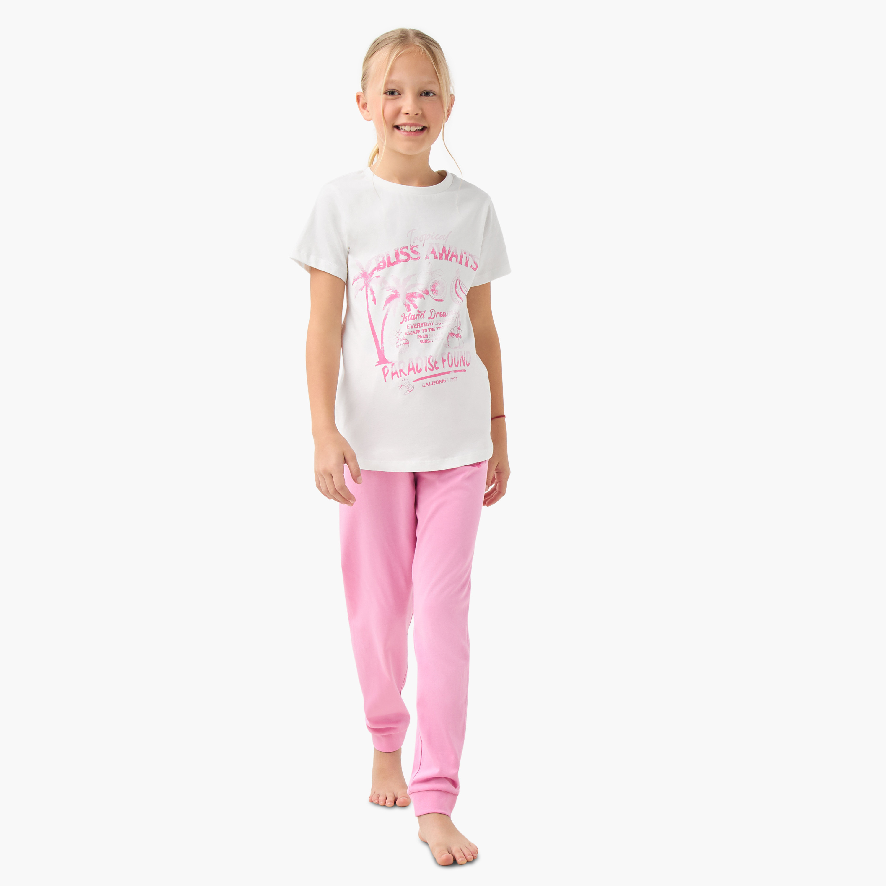 Juniors Printed T-shirt and Pyjama Set-girls-clothing-nightwear-image-1