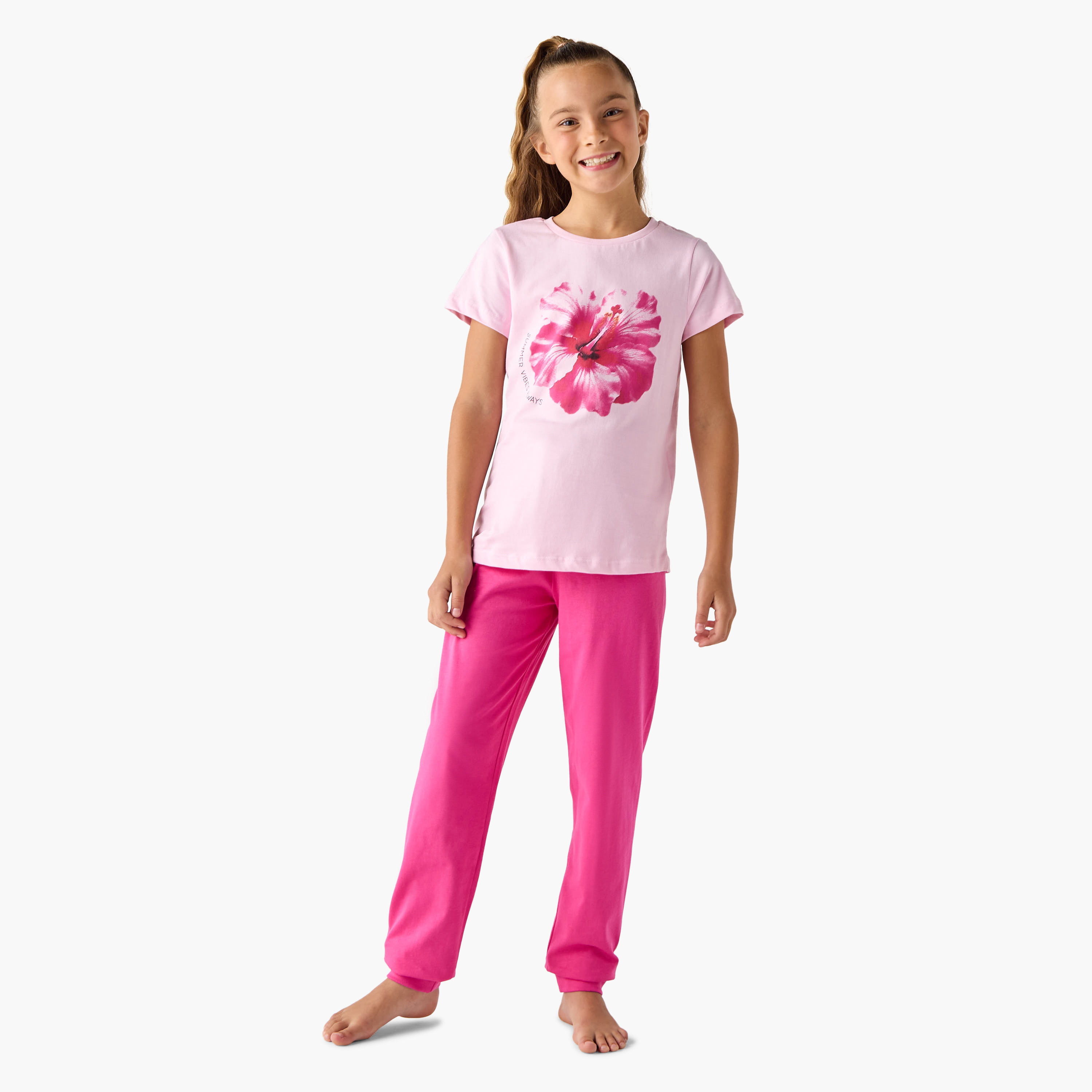 طقم تيشيرت وبنطلون بيجاما بطبعات زهرية من جونيورز-girls-clothing-nightwear-image-1