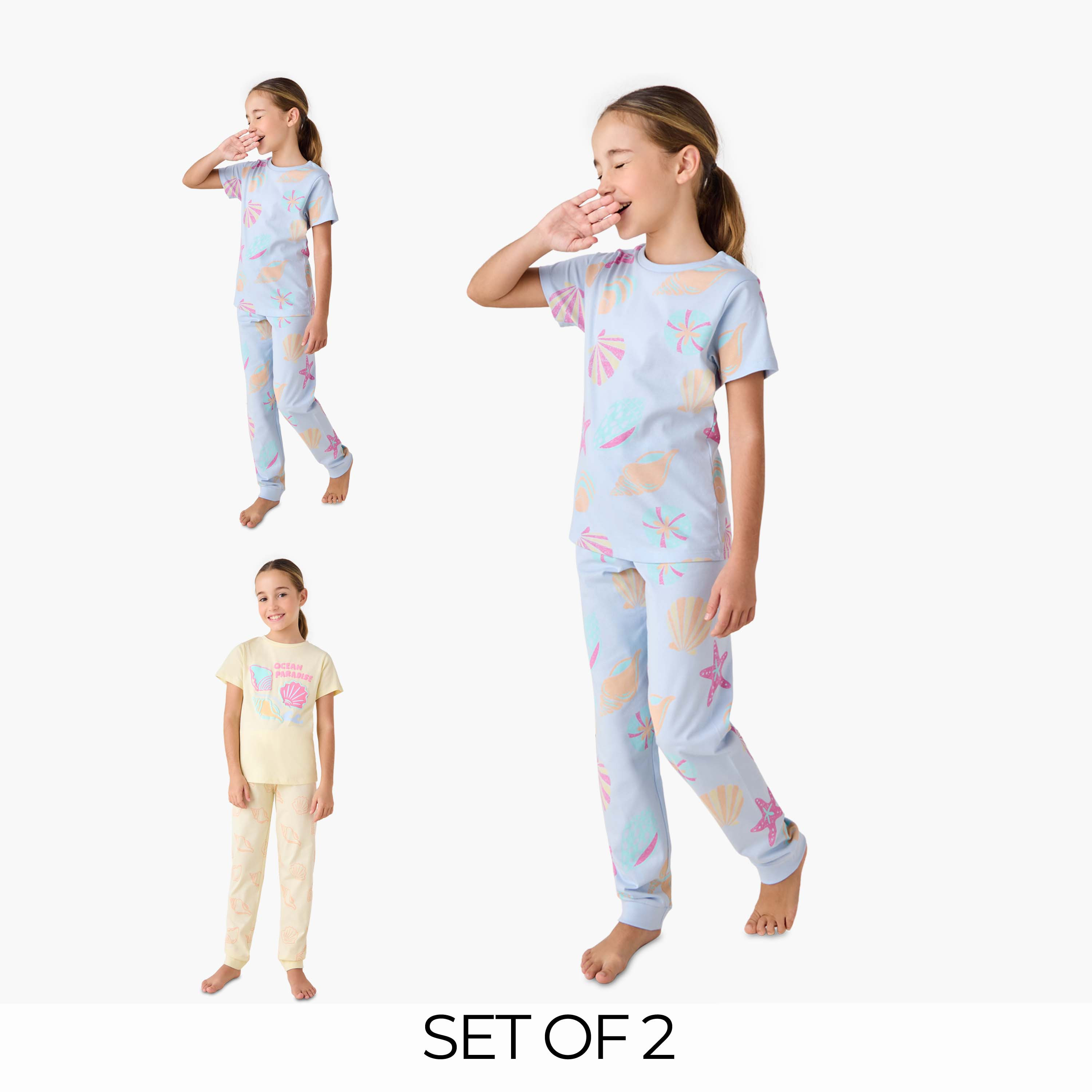Juniors Seashell Print T-shirts and Pyjamas - Set of 2-girls-clothing-multipacks-image-1