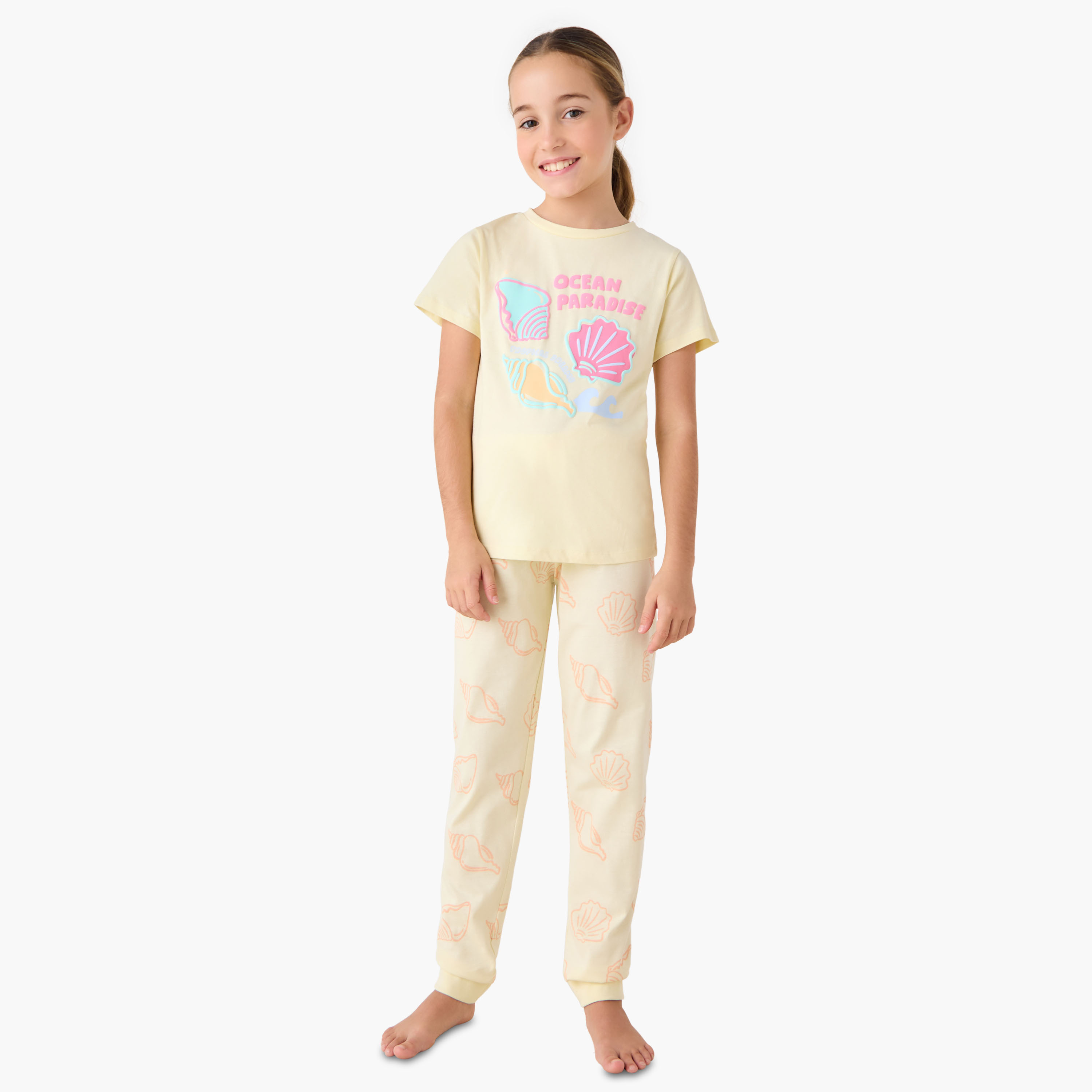 Juniors Seashell Print T-shirts and Pyjamas - Set of 2-girls-clothing-multipacks-image-2