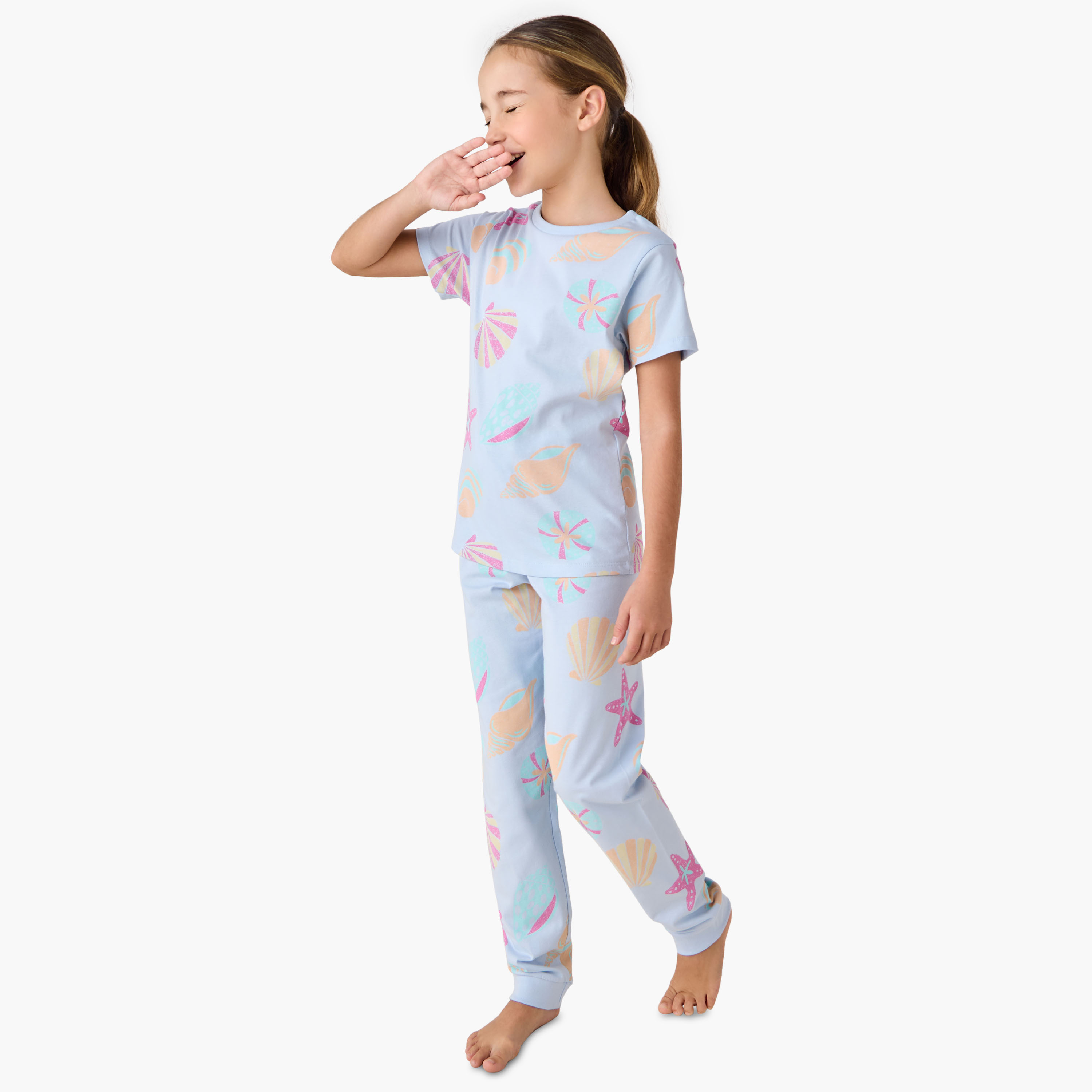 Juniors Seashell Print T-shirts and Pyjamas - Set of 2-girls-clothing-multipacks-image-3