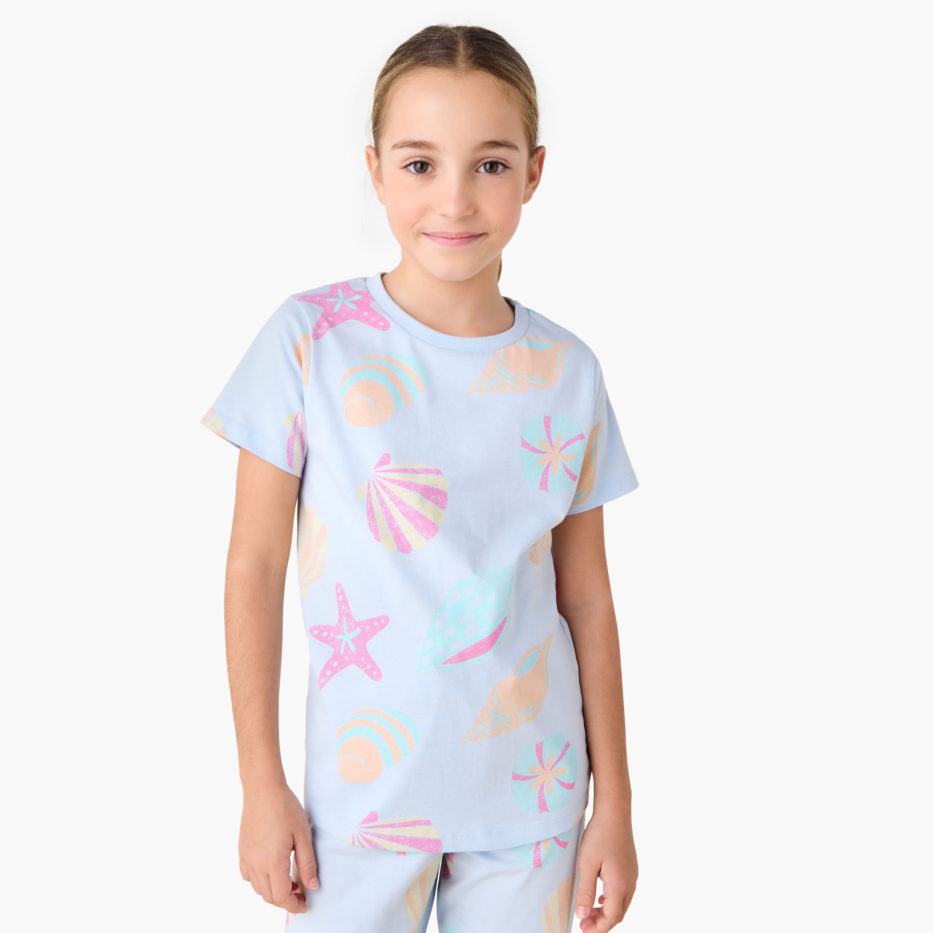 Juniors Seashell Print T-shirts and Pyjamas - Set of 2-girls-clothing-multipacks-image-4