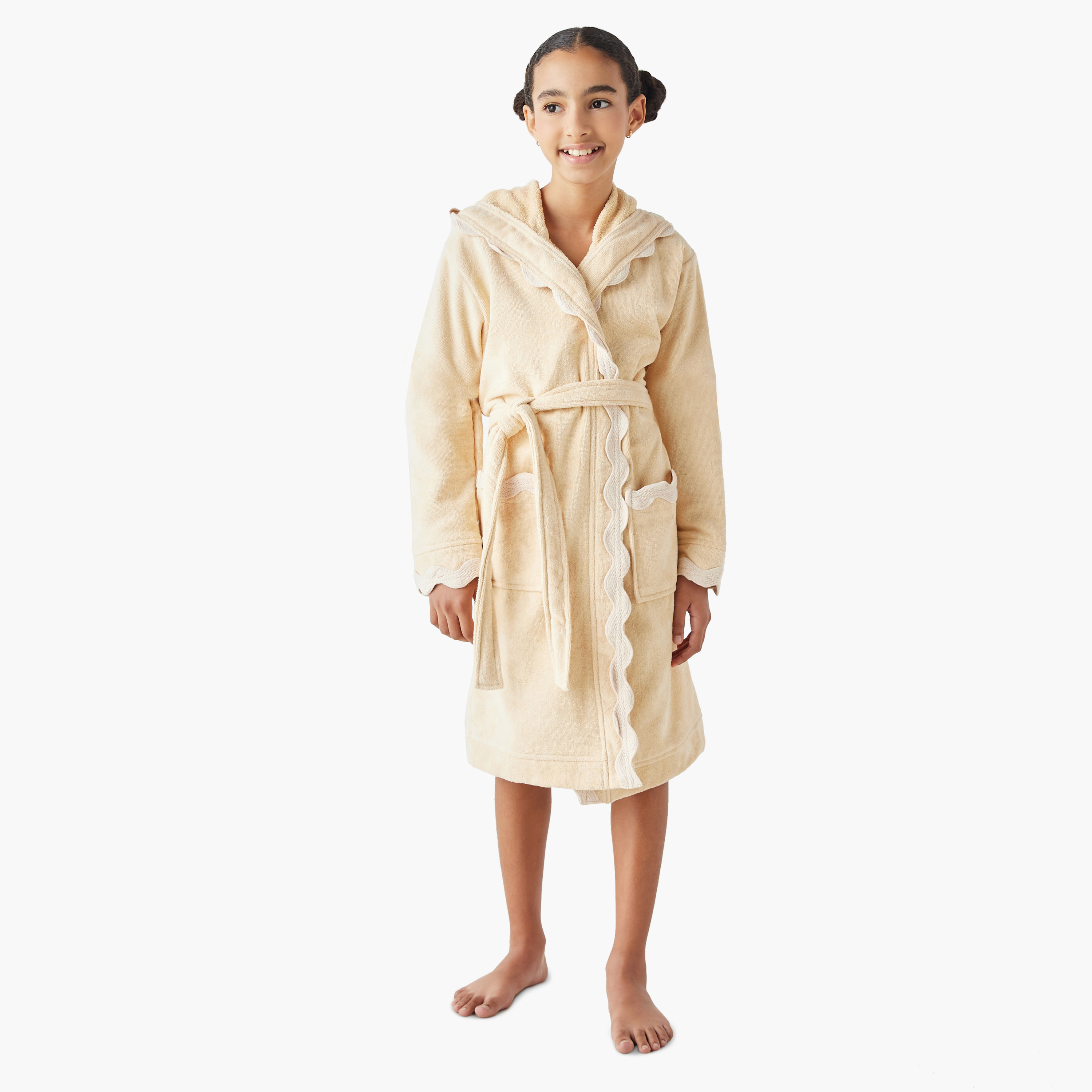 روب حمام سادة بقبعة وجيوب ورباط من جونيورز-girls-clothing-nightwear-image-2