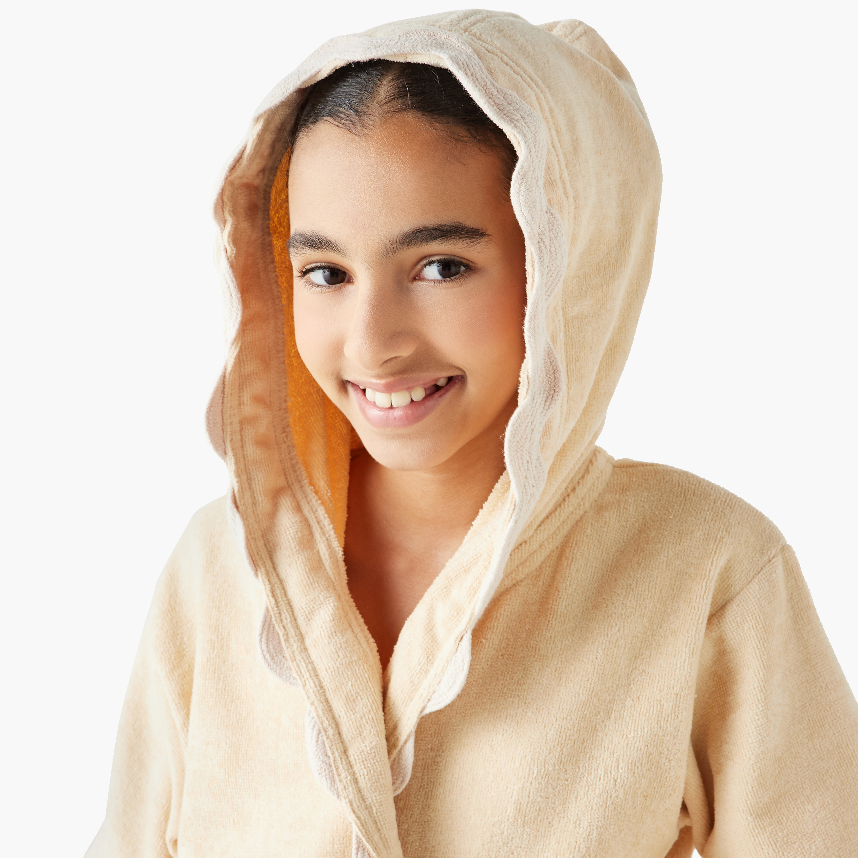 روب حمام سادة بقبعة وجيوب ورباط من جونيورز-girls-clothing-nightwear-image-4